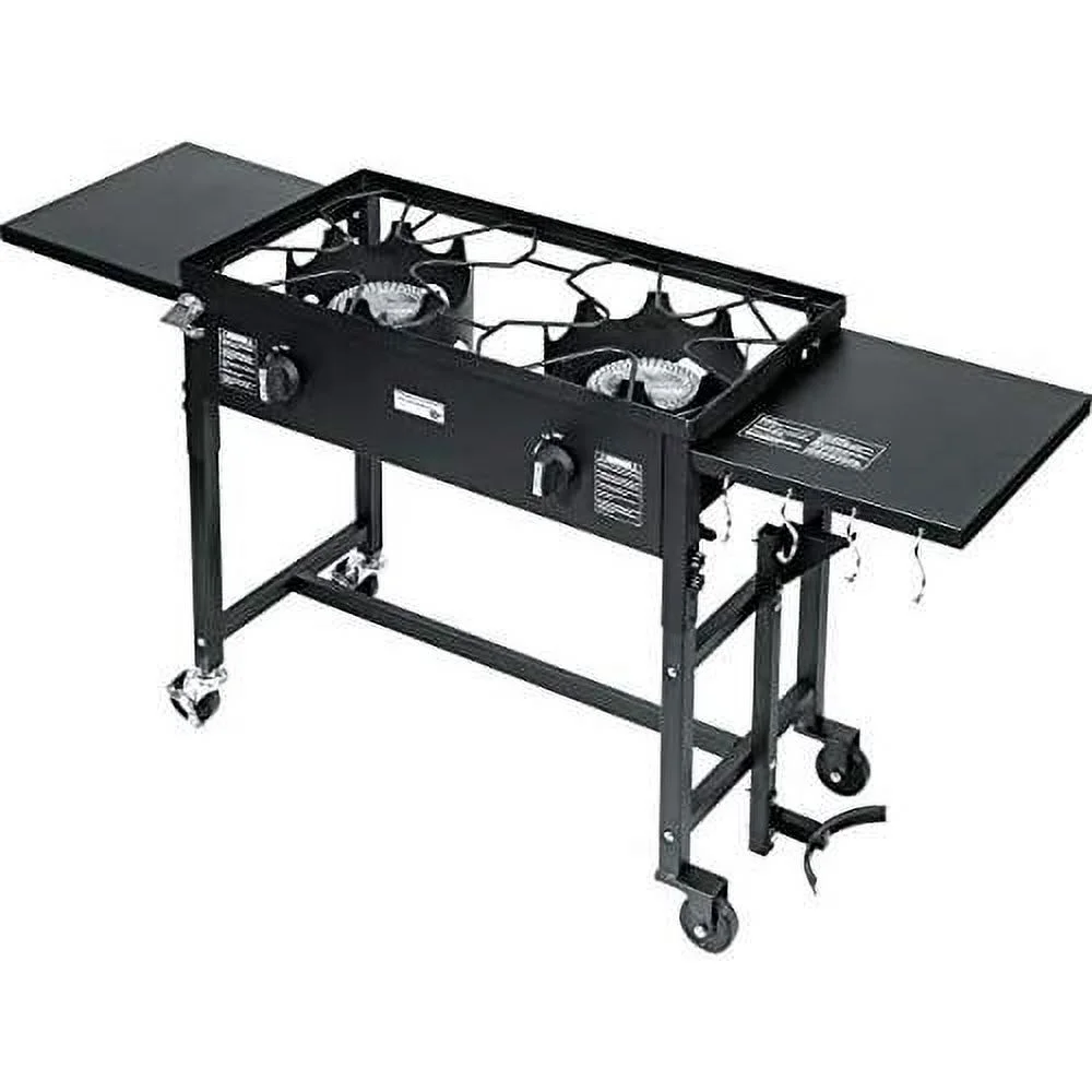 Outdoor Camping Propane Double Burner Stove 2 Folding Cook Cooking Station Stand Picnic BBQ Grill 58,000 BTU, Black
