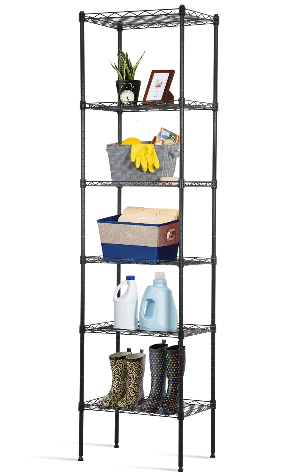 6-Tier Wire Shelving Unit Adjustable Metal Shelving 600Lb Capacity Storage Shelves for Closet Kitchen Wire Rack Shelf Organizer for Small Space, Black