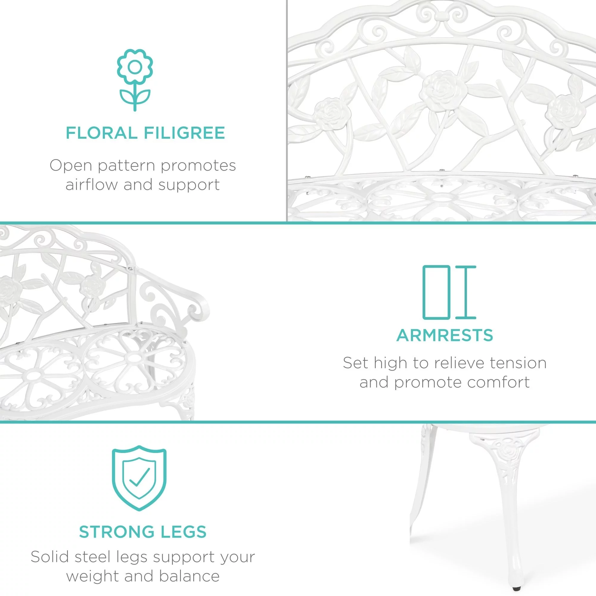 Garden Patio Outdoor Bench Steel - Modern Furniture White