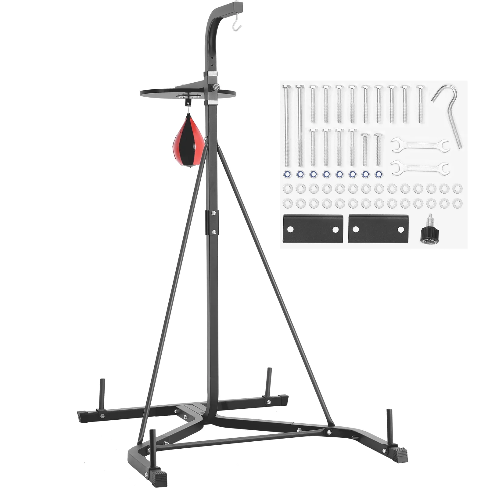 SKYSHALO 2 in 1 Punching Bag Stand & Freestanding Sandbag Rack, Steel Heavy Duty Workout Equipment, Adjustable Height Boxing Punching Bag and Speed Bag Stand, 400 lbs Capacity, for Home Gym Fitness