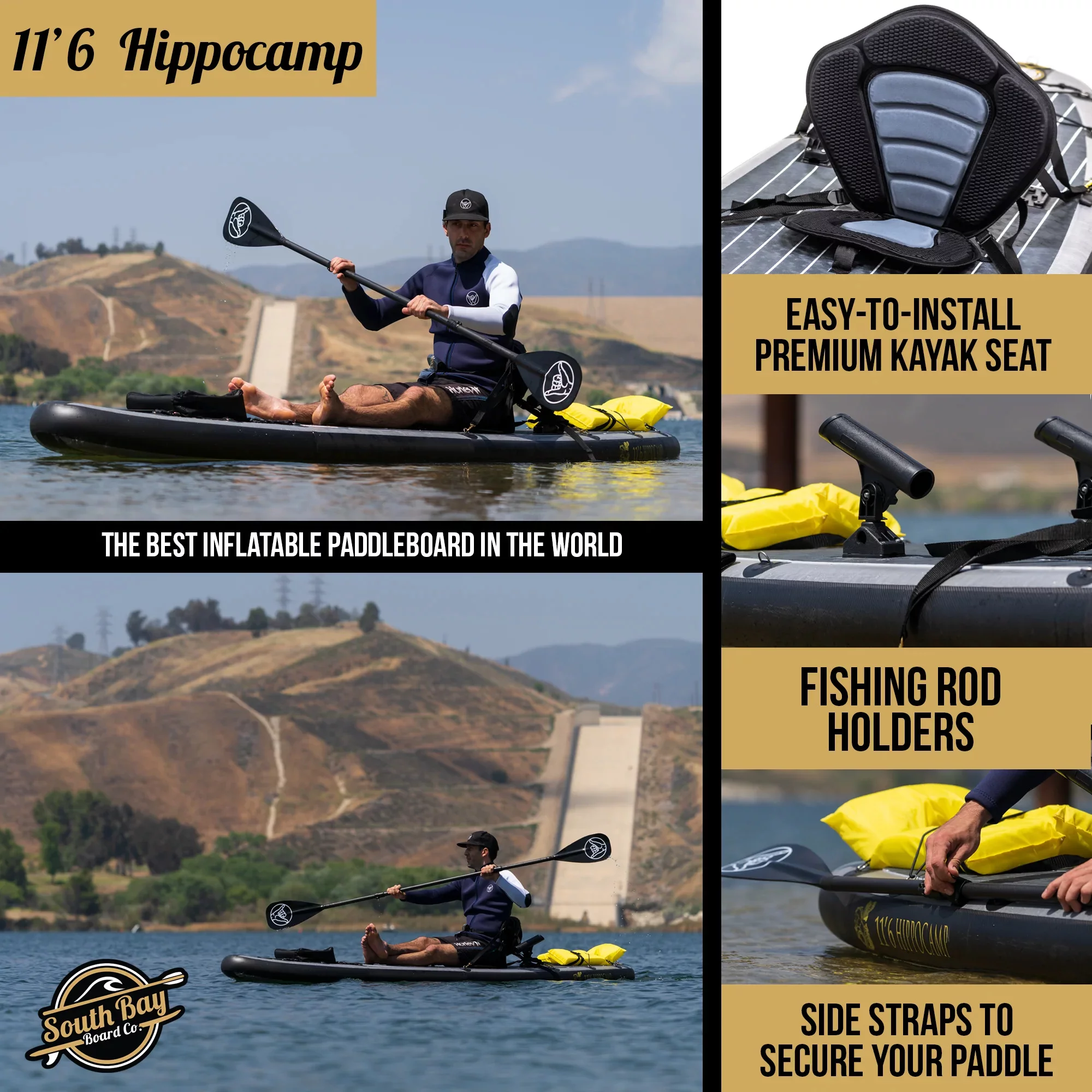 South By Board Co. 11'6 Hippokamp Inflatable Standup Paddle Board Package, ISUP, Paddle, Pump, Bag, Leash & Fins