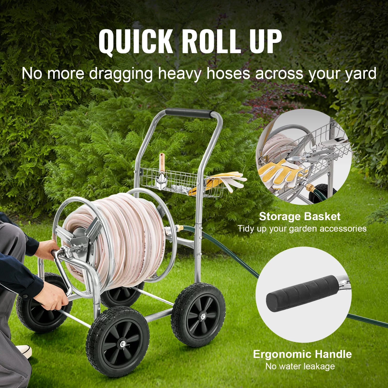 SKYSHALO Heavy Duty Garden Water Yard Planting w/ Basket Hose Reel Cart 250ft.