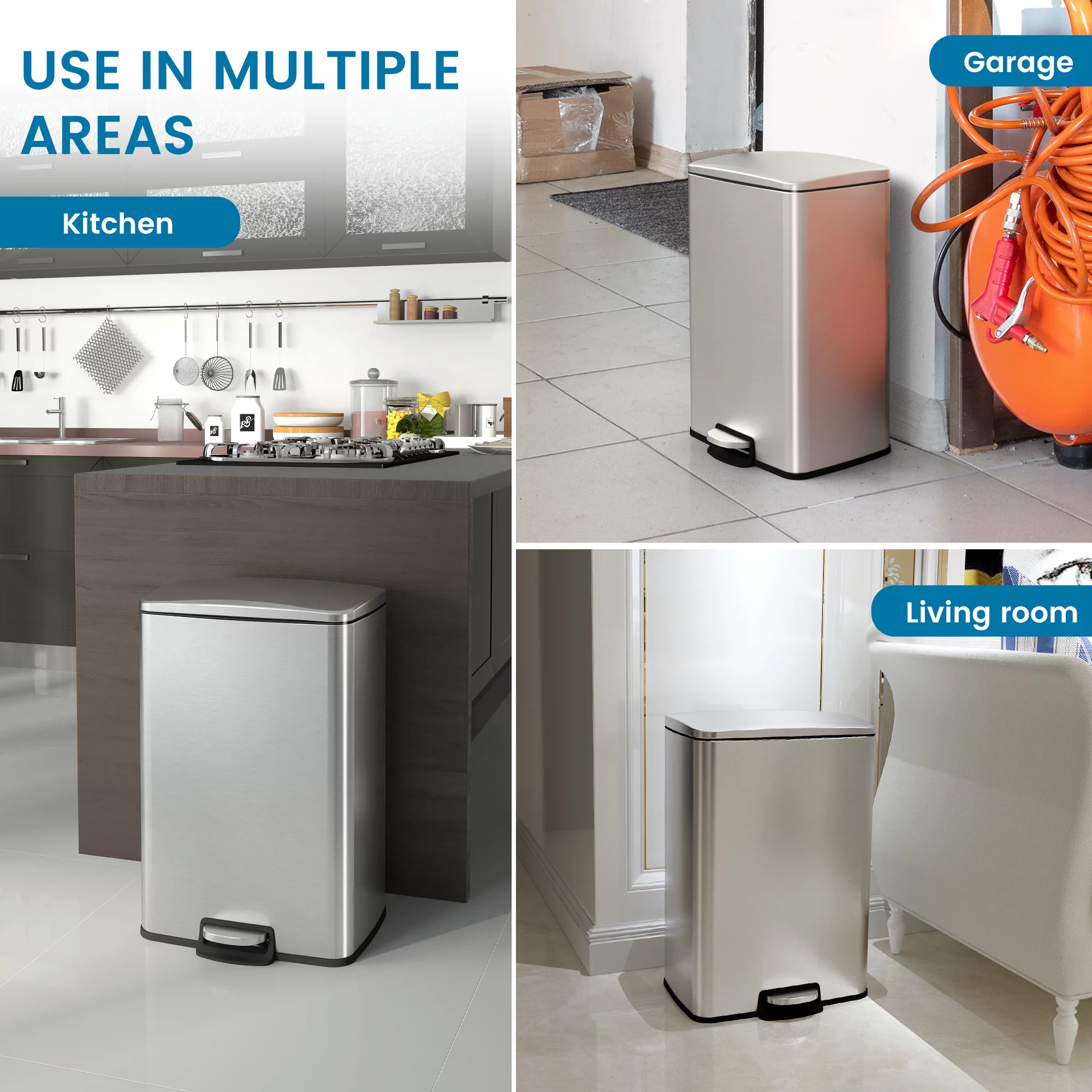 Innovaze 13.2 Gallon Trash Can, Stainless Steel Step On Kitchen Garbage Can, Silver