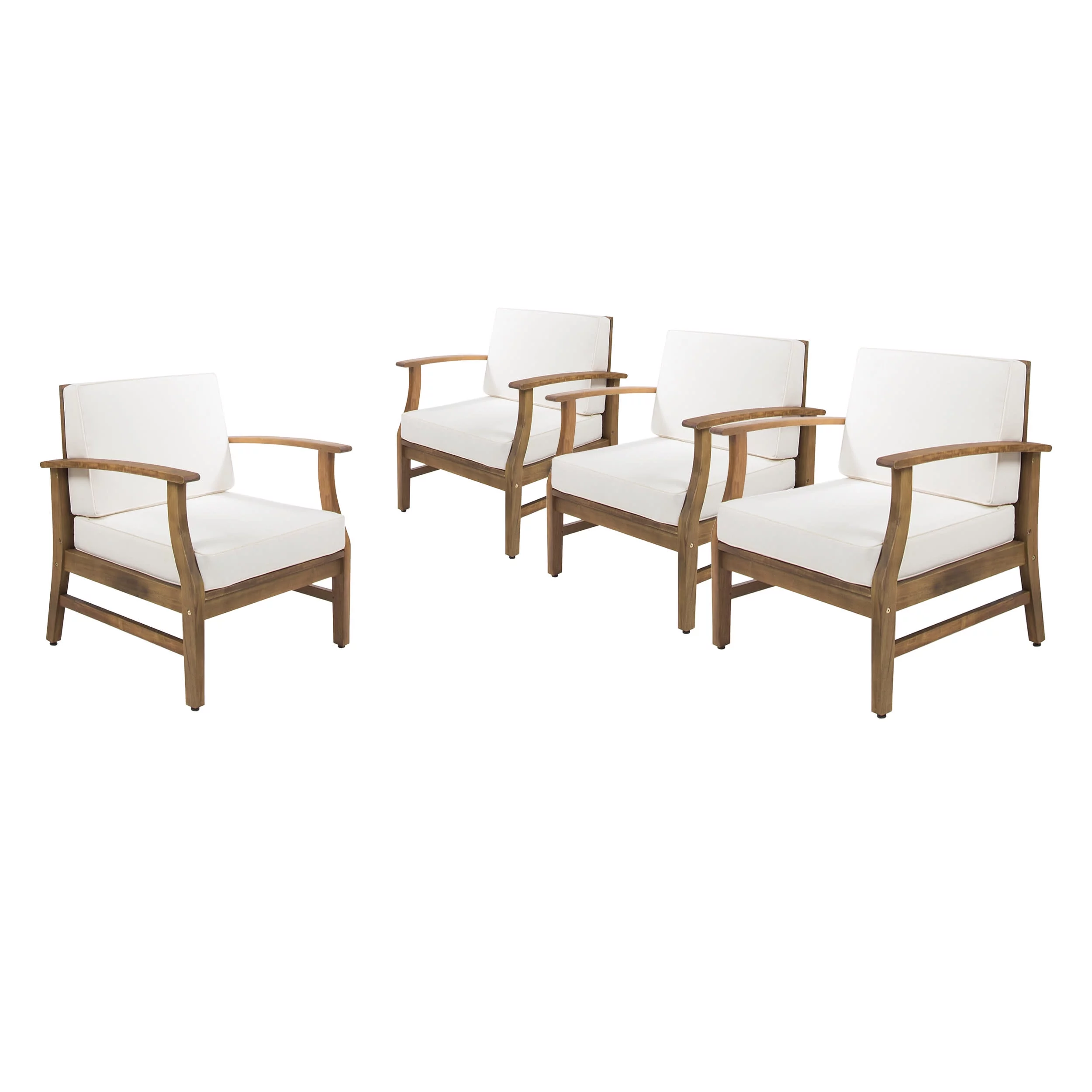 GDF Studio Abena Outdoor Acacia Wood Club Chairs with Cushions, Set of 4, Teak and Cream