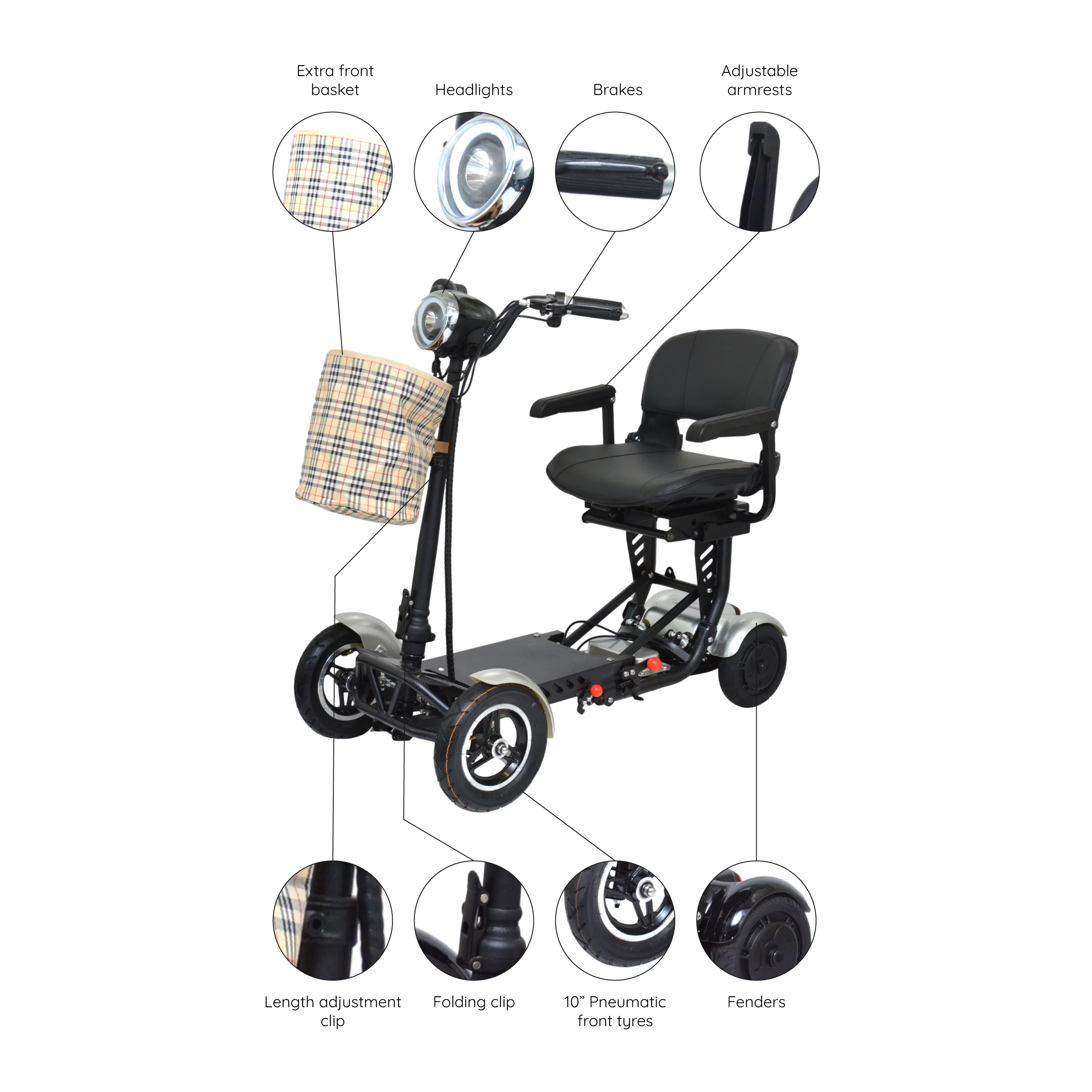 Electric Battery Smart Medical Scooter, Foldable Larger Seat Travel Friendly Battery