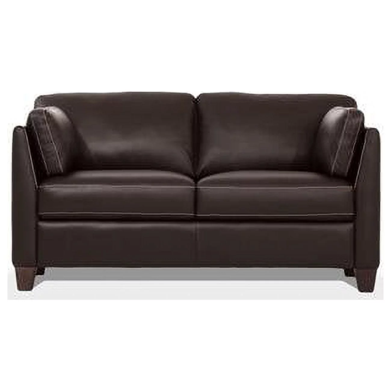 Benzara BM204383 Leatherette Loveseat with Sloped Armrests & Tapered Legs, Dark Brown