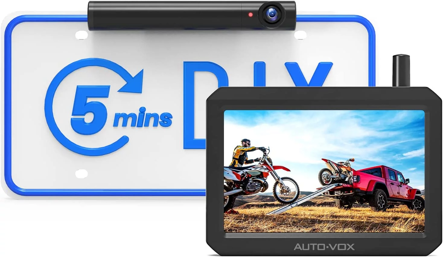 AUTO-VOX TW1 Solar Wireless Backup Camera for Trucks, 5Mins DIY Installation, 5'' Monitor Night Vision Back Up Camera Systems for Car