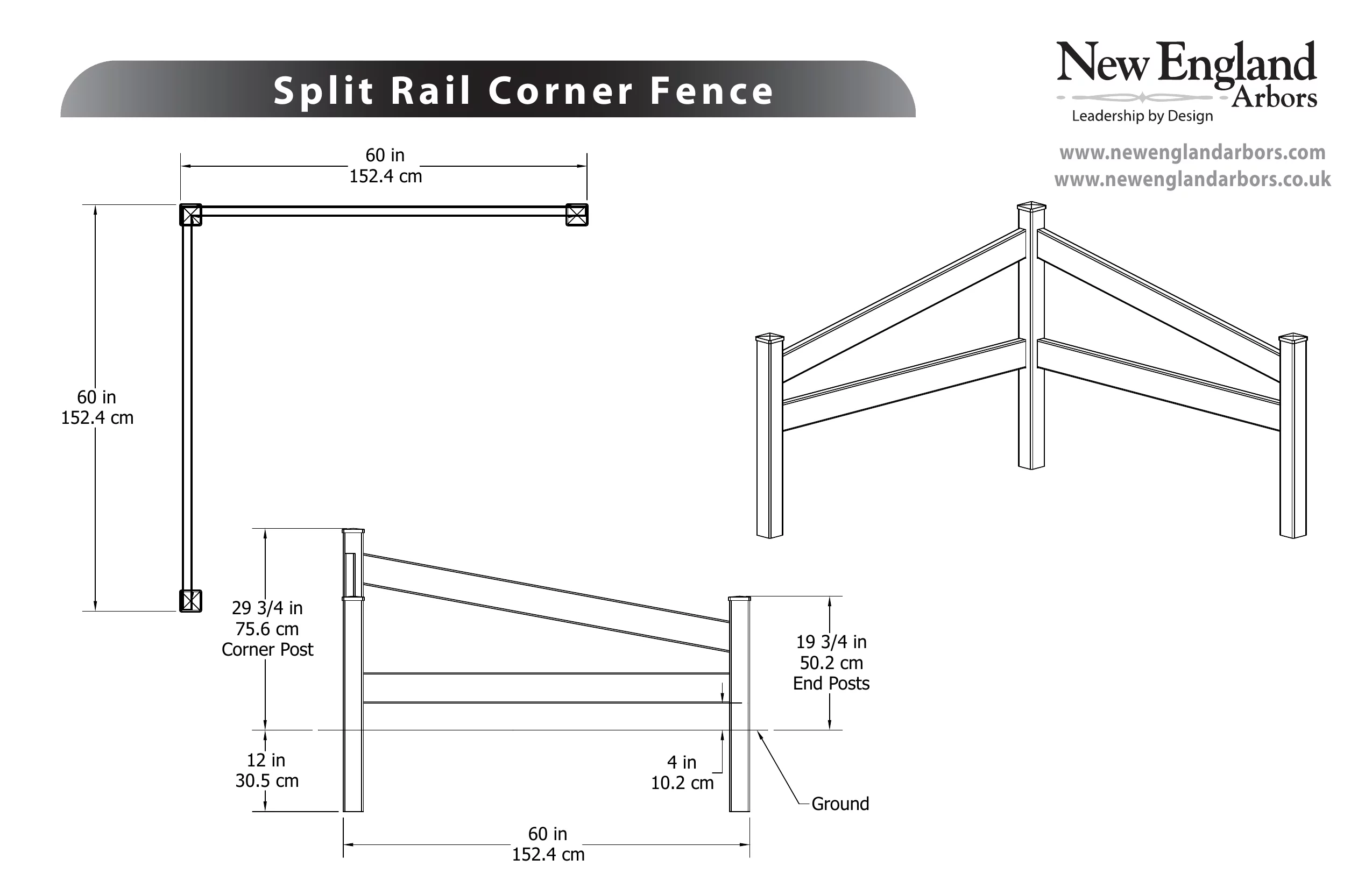 Vita Classic White Vinyl Split Rail Corner Fence Yard Accent, VA20236