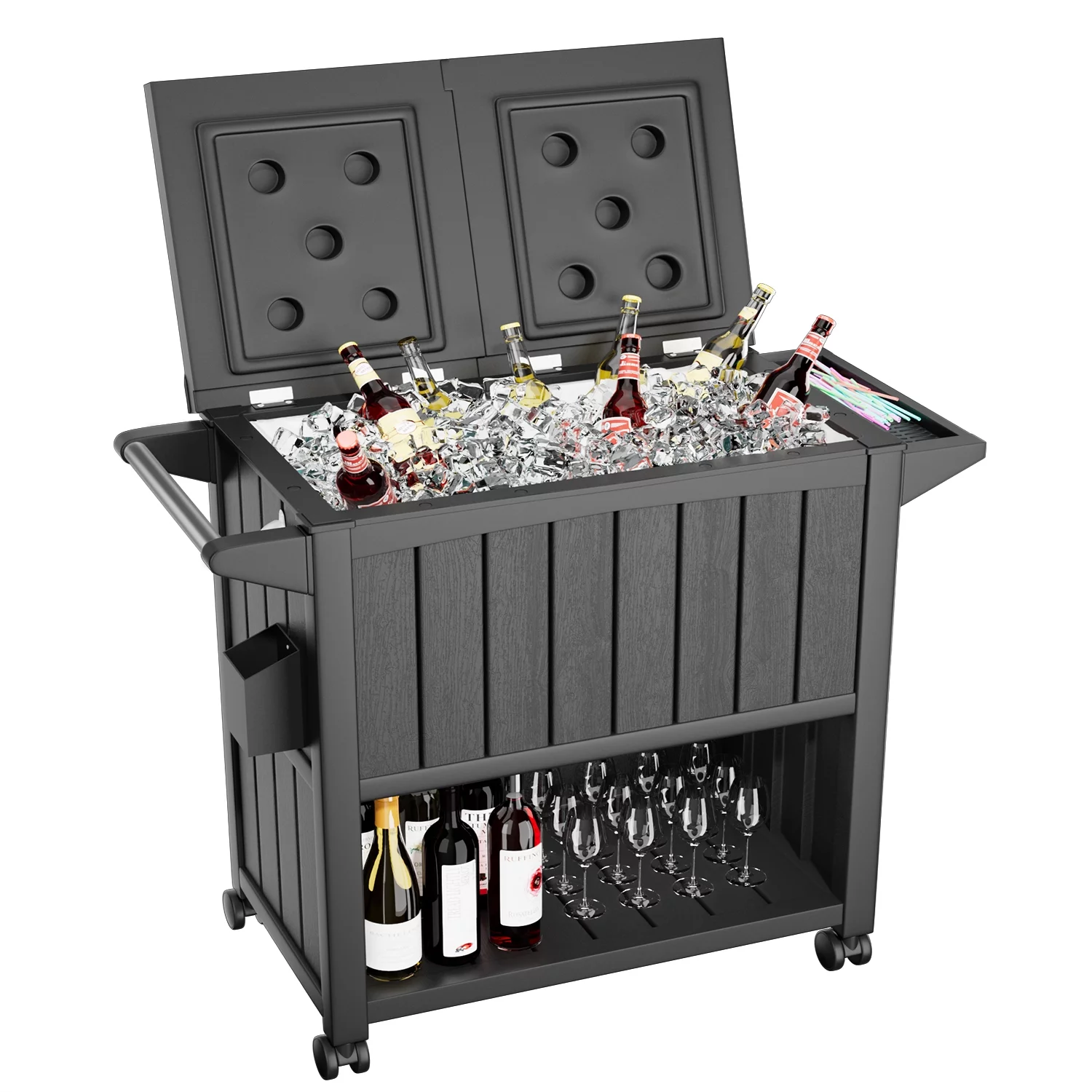 Lacoo 80 QT Resin Plastic Rolling Cooler Cart Ice Beer Drink Chest on Wheels with Shelf, Black, Outdoor