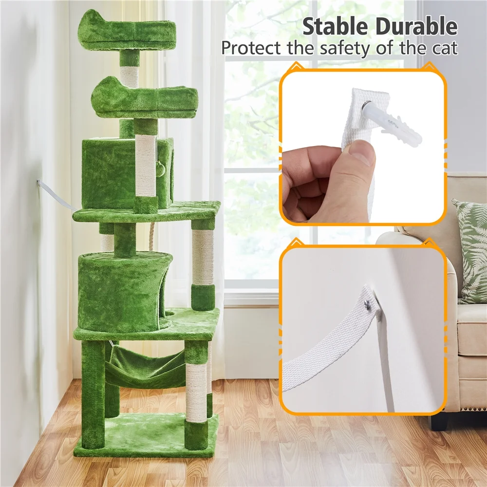 Smile Mart 62.5'' Height Multilevel Cat Tree with 2 Condos & 2 Foam-Padded Perches, Green