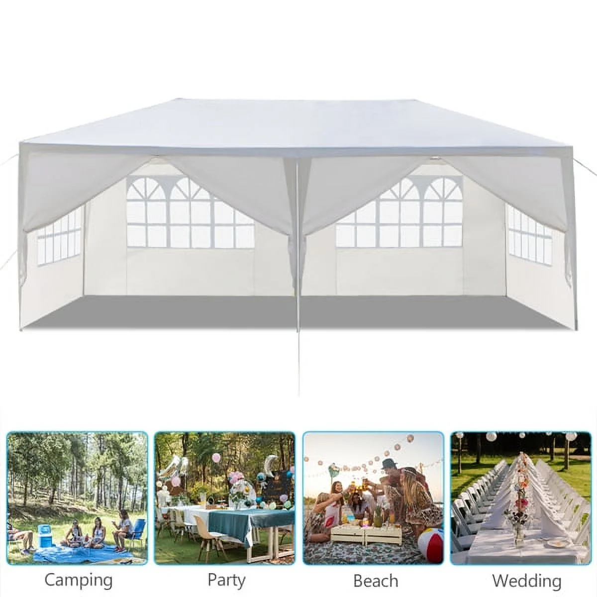 ZYJSQ 10'x20' Ez Pop up Wedding Party Tent White W/6 Sides