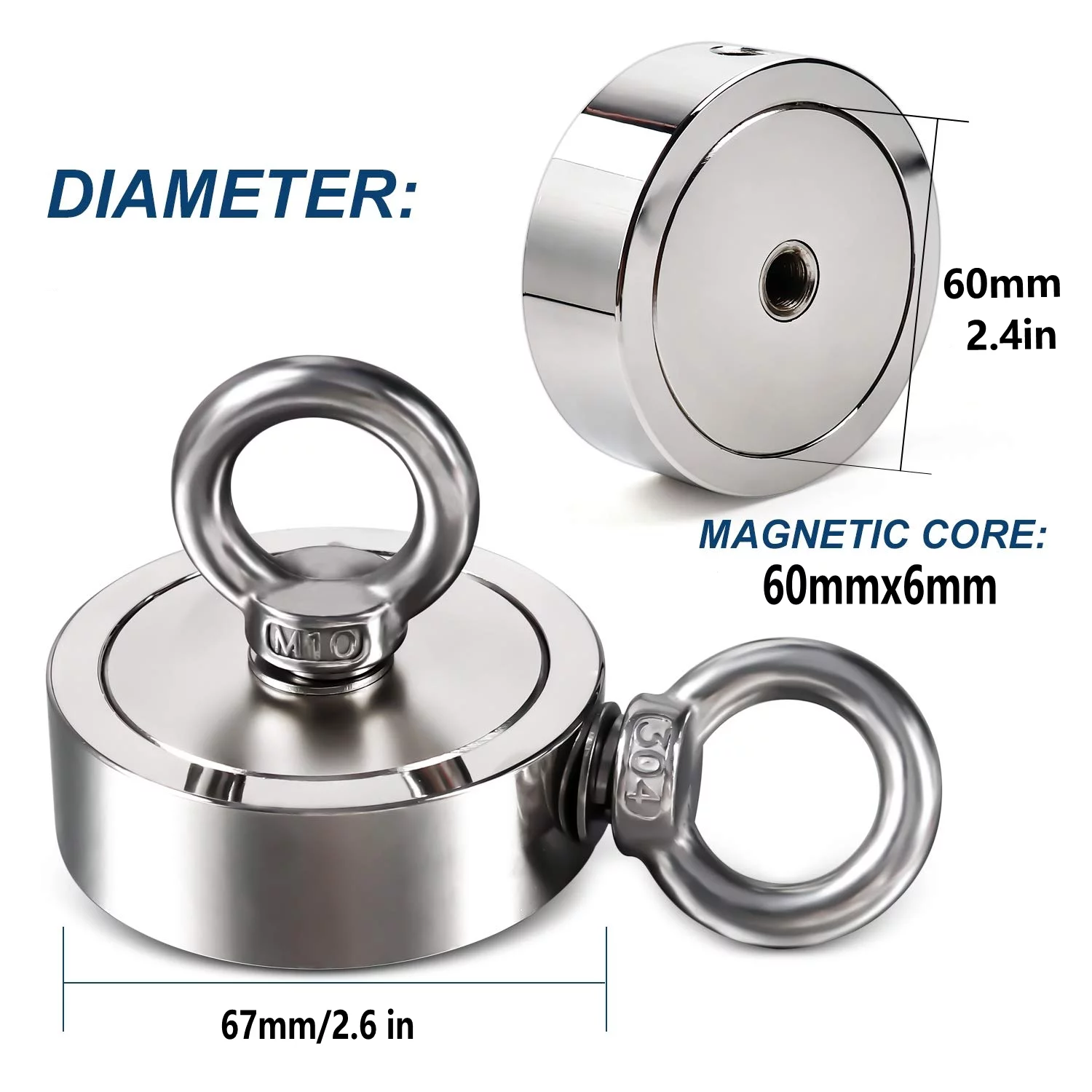 Fishing Magnet Kit 350LBS - 1300LBS Upto 1300 lbs Pull Force Strong Neodymium + Rope + Carabiner (500 LBS)