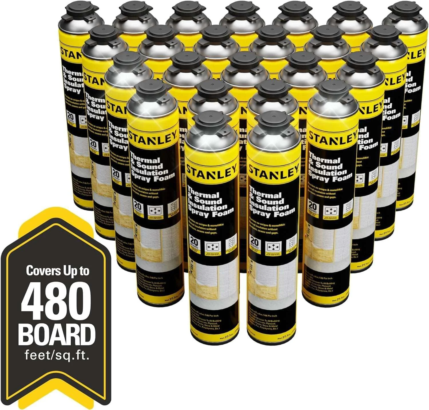 Stanley Supercoat Spray Foam Insulation Kit - Closed Cell Spray Foam Covers up to 480 Board feet - 27.1 oz, 24 Pack + Complete Set