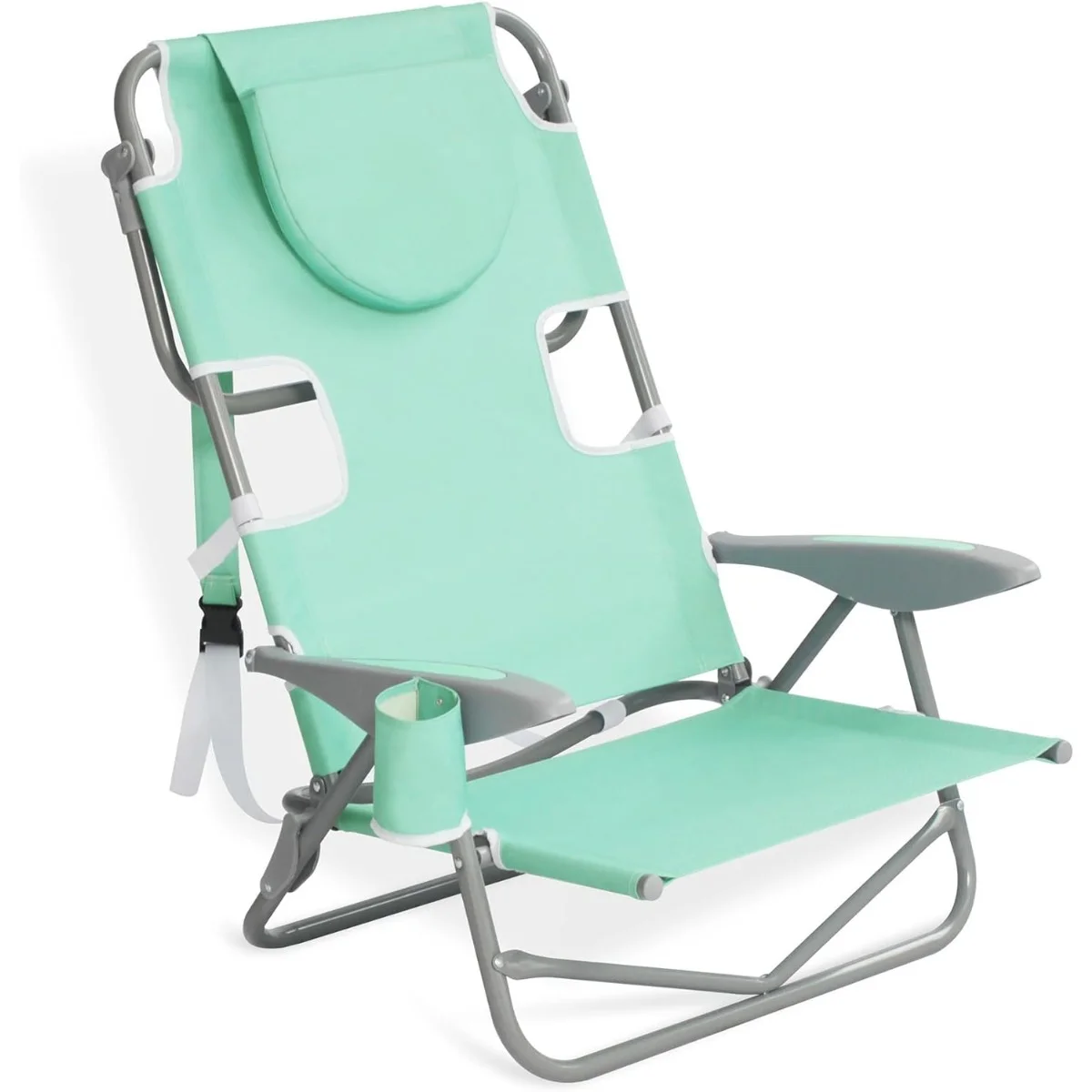 On Your Back Backpack Beach Chair with Face Hole - Adjustable, Portable Lounge Chair with Cup Holder, Face Opening - Heavy Duty, Lay Flat Tanning Chair for Face Down Reading For Adults (Teal)