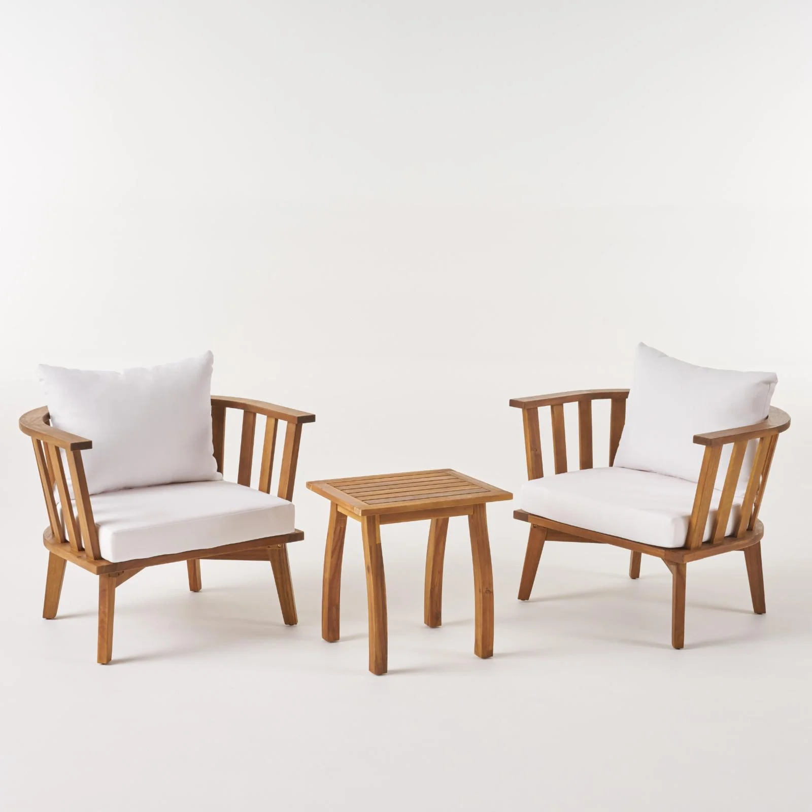 Lashae Outdoor Acacia Wood 2 Seater Club Chair Chat Set