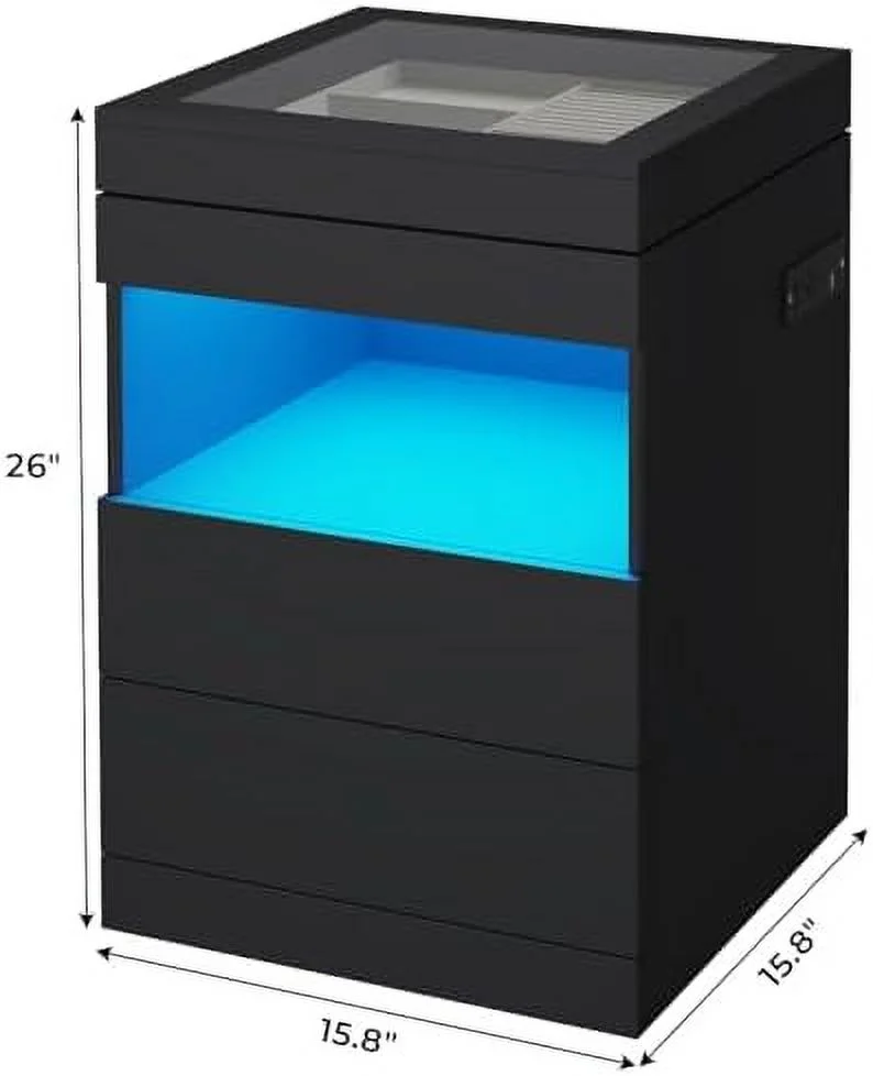 CHYTRE Nightstand with Charging Station and LED Lights Night Stand with Tempered Glass Sliding Top Drawer and Jewelry Organizer Bedside Table with Pull-Out  Modern End  (White  2PC)