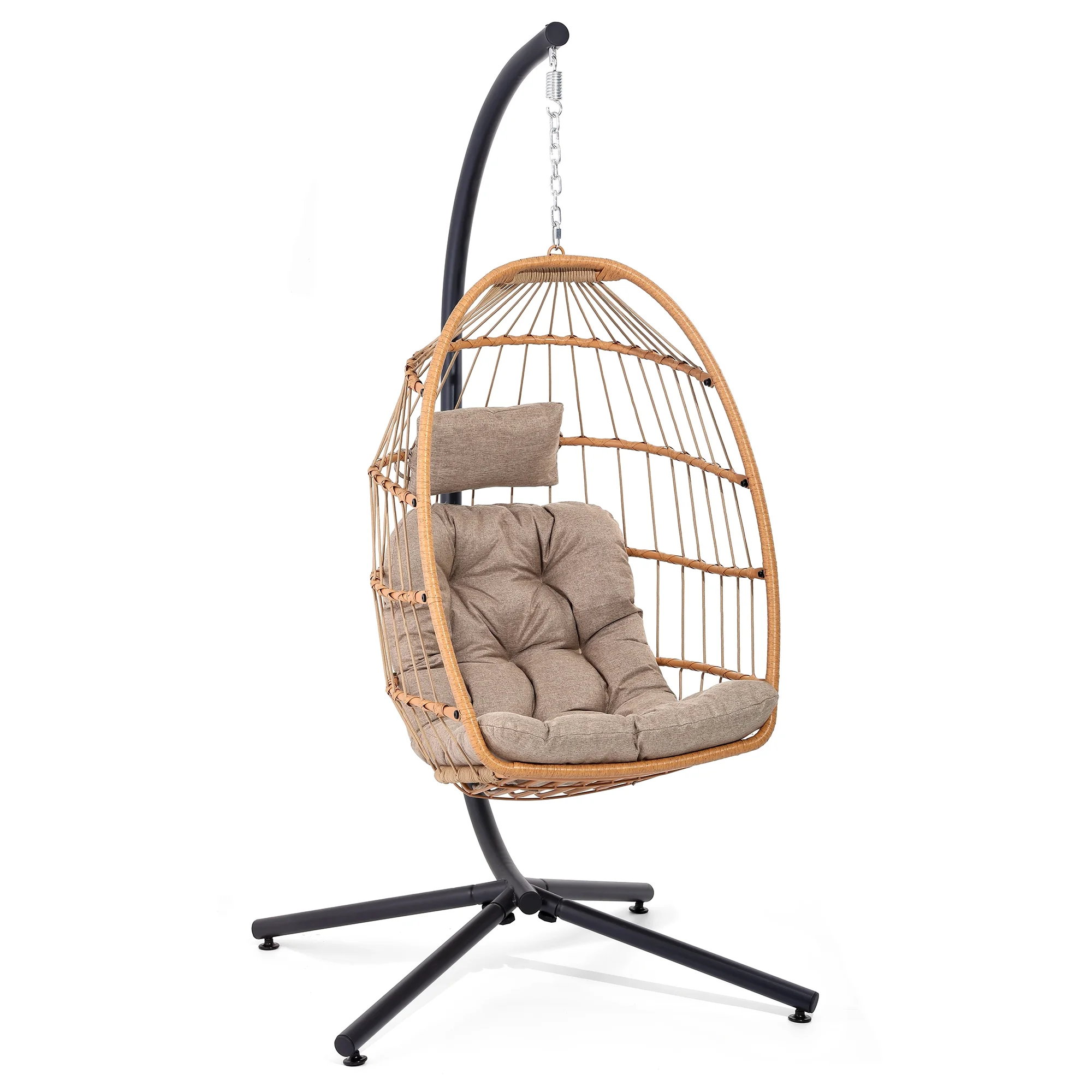Micleed Swing Egg Chair with Stand Beige Color Hang Chair Indoor & Outdoor Foldable