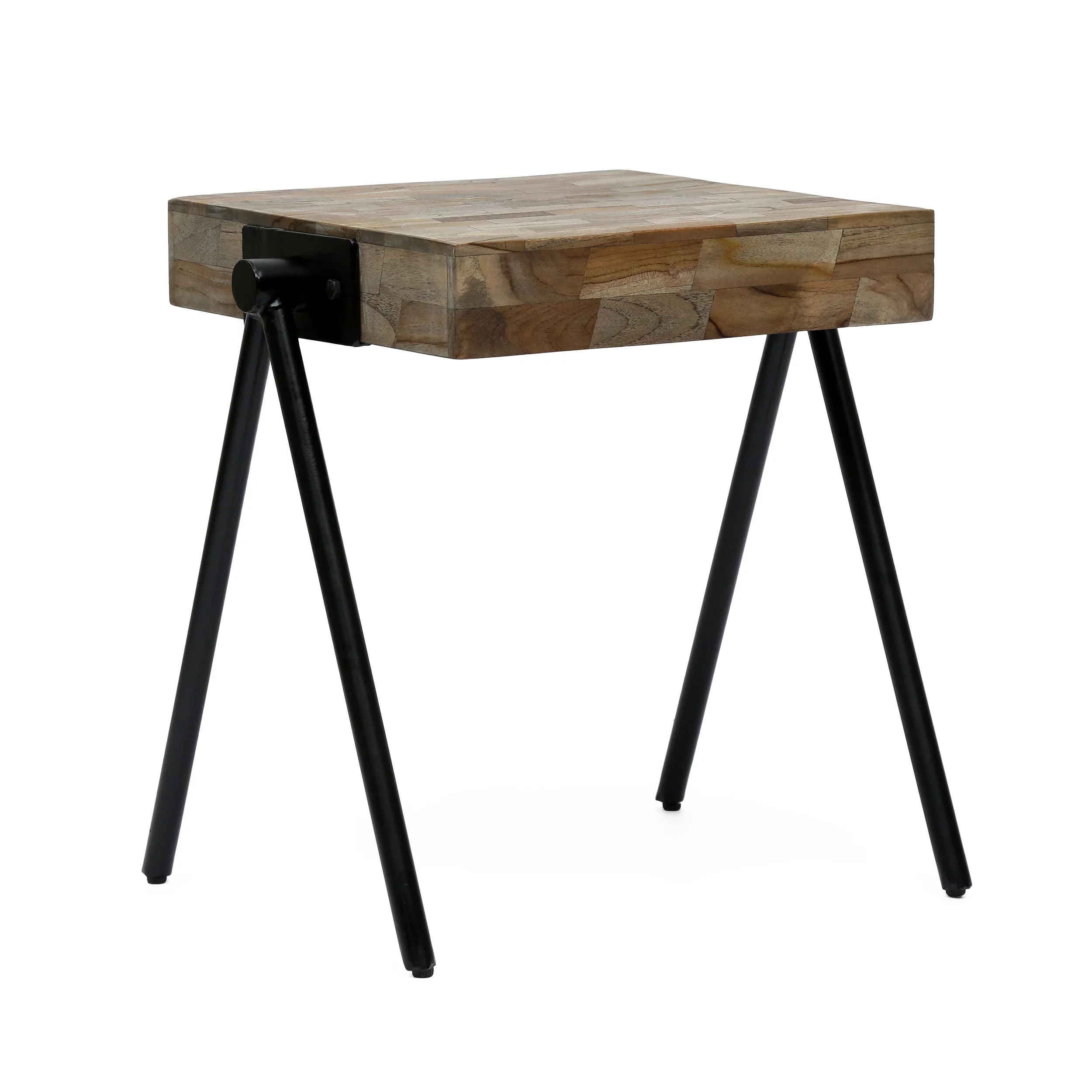 GDF Studio Delliah Modern Industrial Handmade Mango Wood and Iron Side Table, Gray and Black