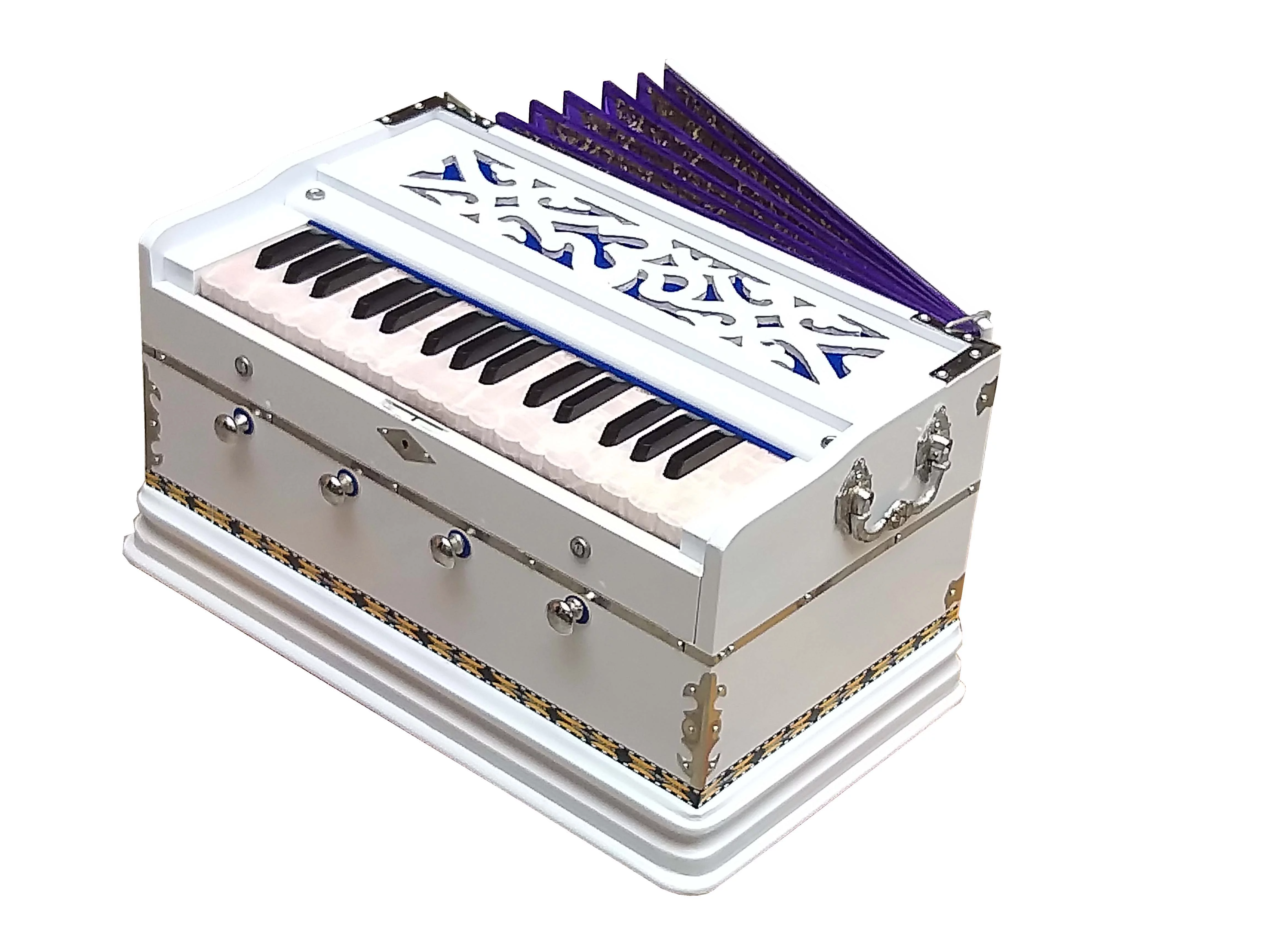 Harmonium White~2 Octaves~7 Fold Bellow~4 Stop~Double Reeds~32 Keys~Chant~Kirtan~Bhajan