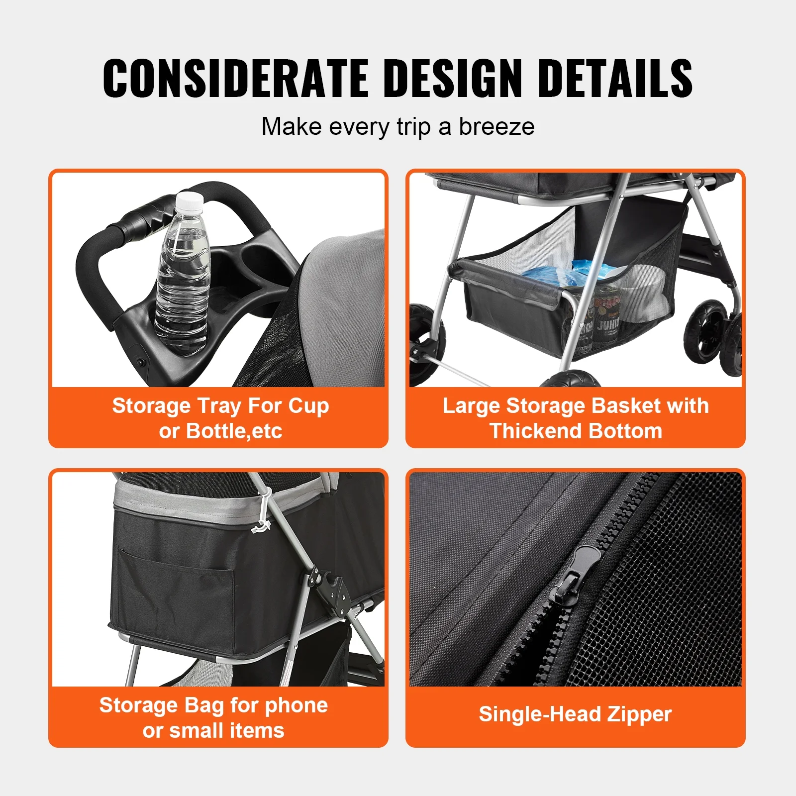 SKYSHALO 3-in-1 Pet Stroller, 4 Wheels Foldable Premium Multifunction Dog Cat Stroller with Cup Holder, 35 lbs Weight Capacity, Black and Dark Grey