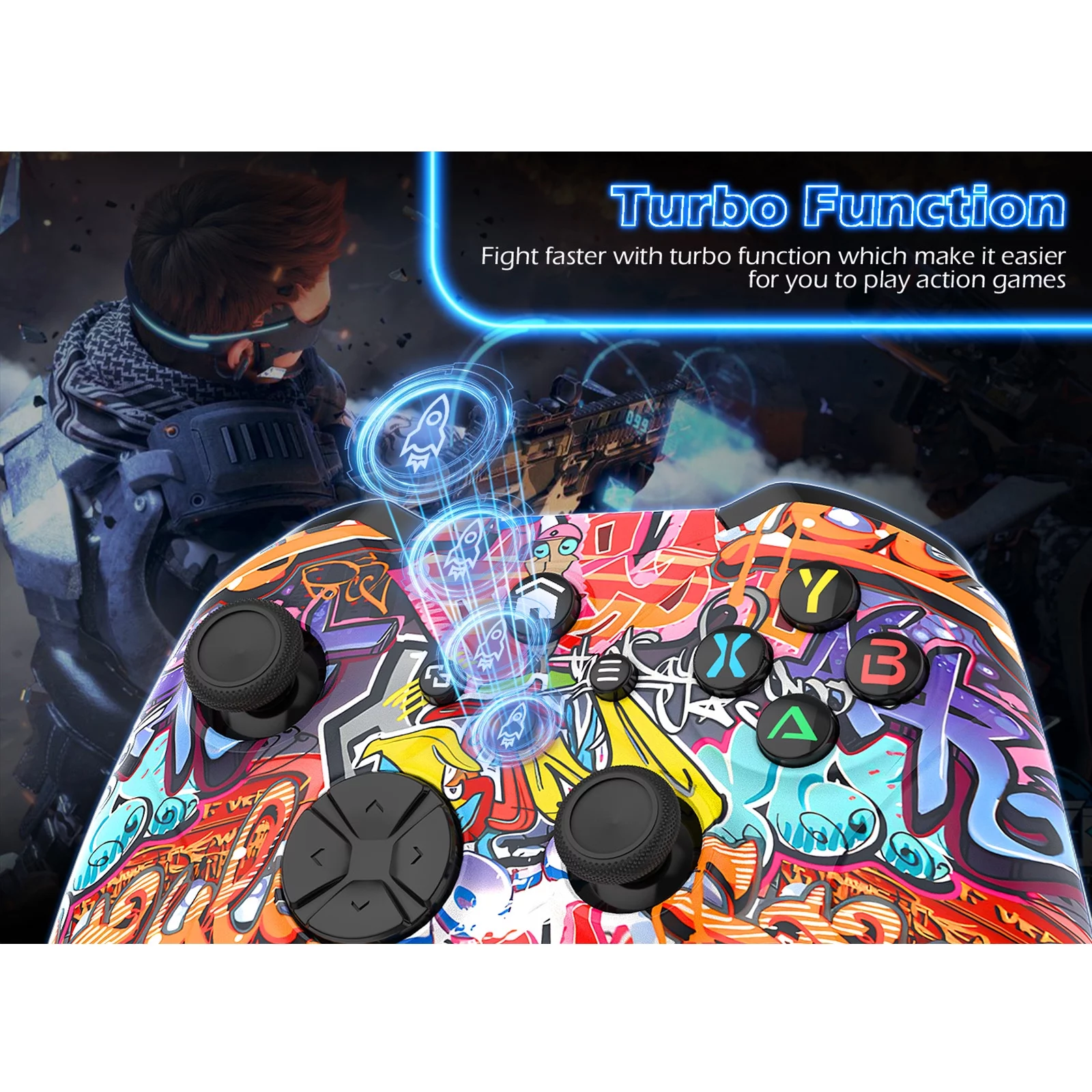 Bonadget 32Ft Wireless Xbox One Controller,Graffiti Custom Xbox Controller Built-in Dual Vibration and 3.5mm Audio Jack with TURBO Function - Compatible with Xbox One S/X/Xbox Series X/S/Window PC