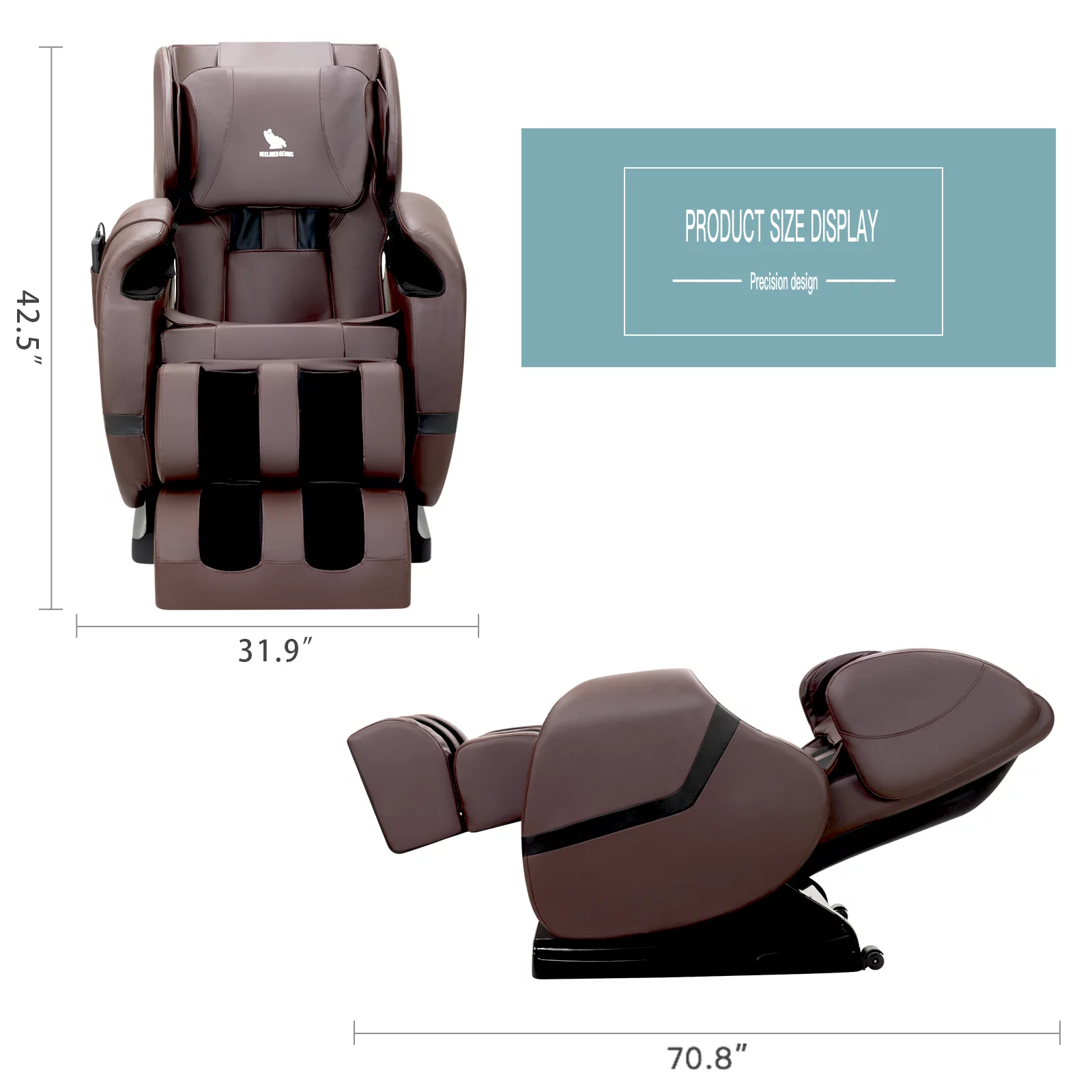 Uenjoy Full Body Zero Gravity Massage Chair Shiatsu Recliner Built-In Heat and Air Massage System Foot Rest - Brown