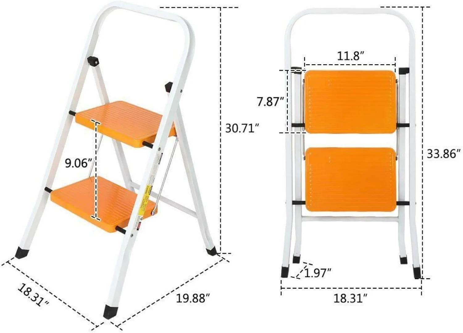 2 Step Ladder, Folding Step Stool Steel Anti-Slip Sturdy Wide Pedal 330lbs Load