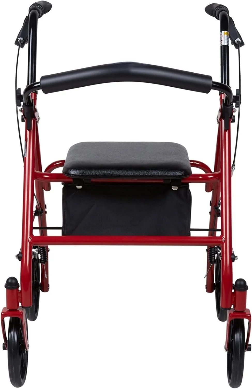Rollator Walker with Seat and Wheels, Steel, 300 lbs Weight Capacity, Red, 1 Count