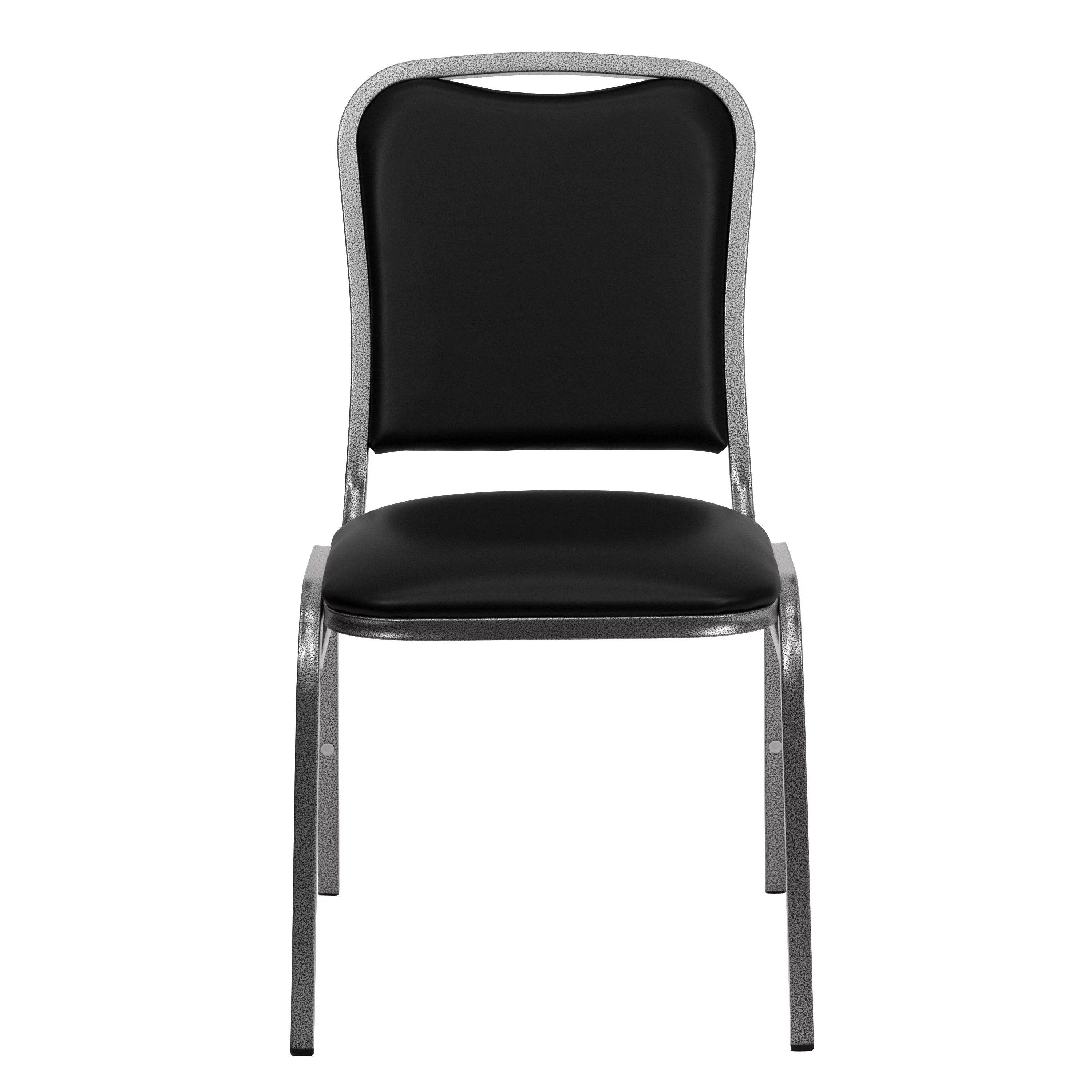 Emma + Oliver Stacking Banquet Chair in Black Vinyl - Silver Vein Frame