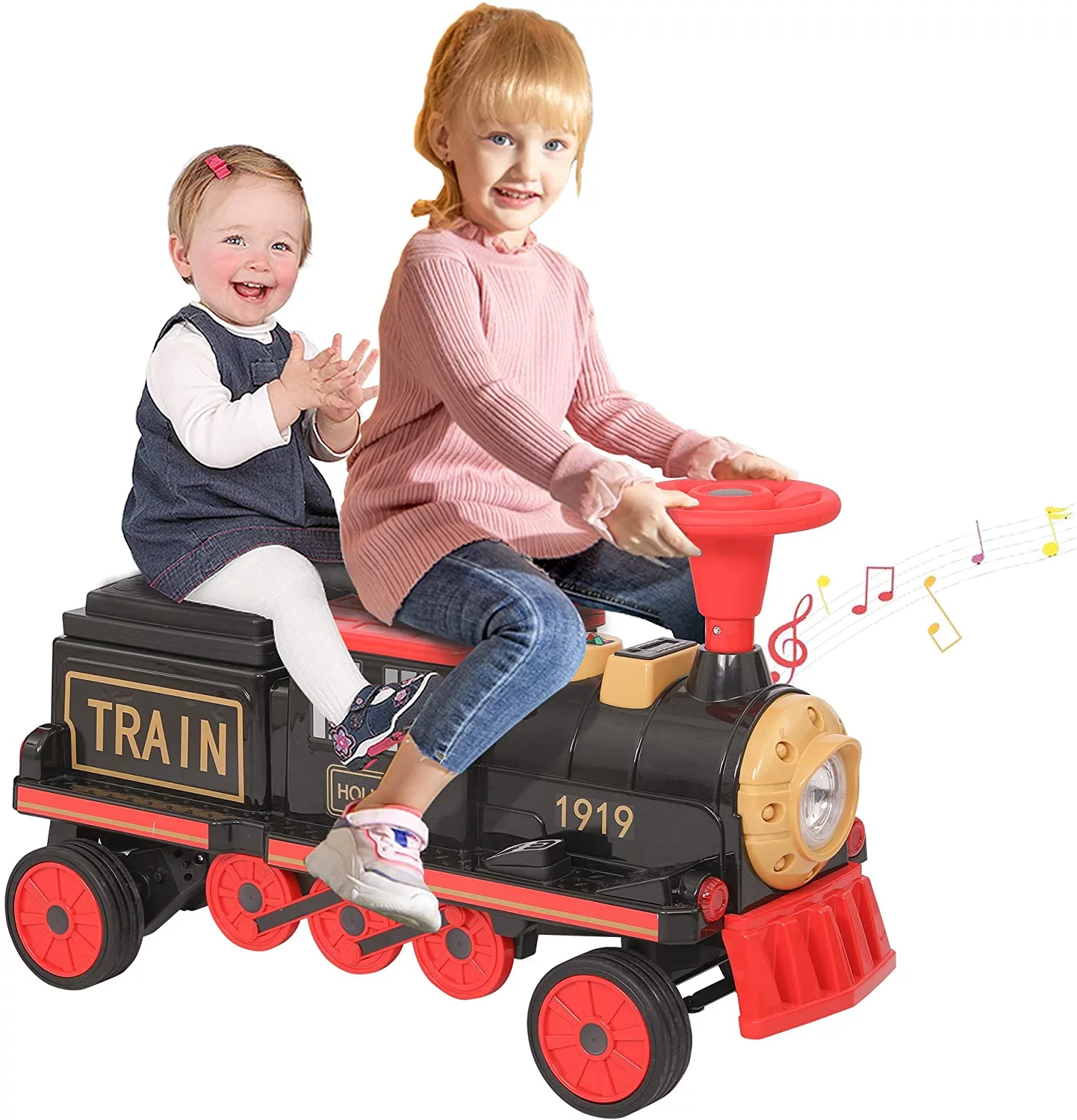 Increkid Kids Ride on Train 12V Electric Train 2 Seater Ride on Toy with Light, Music