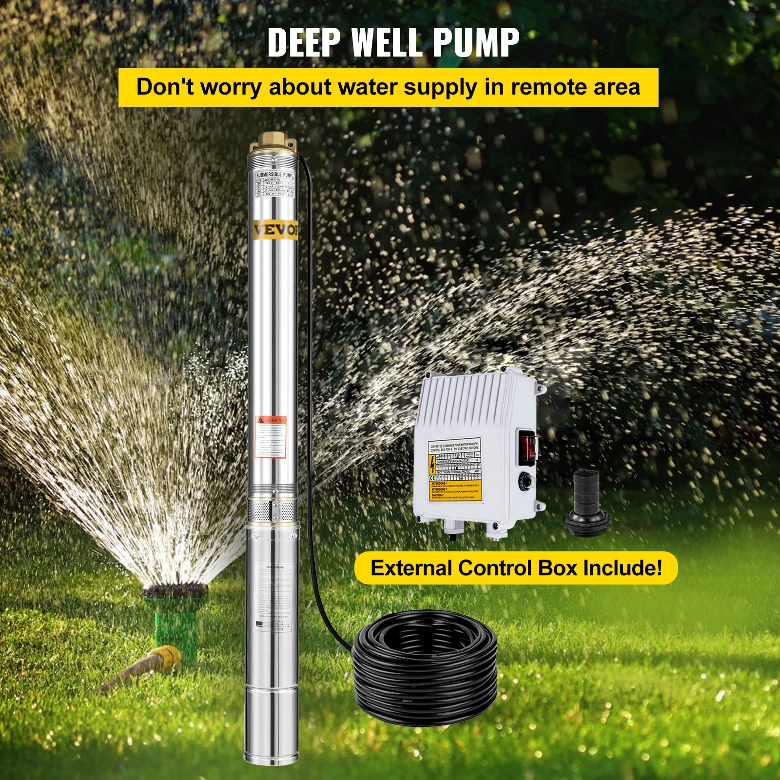 VEVOR Deep Well Pump, 1.5 hp 220V 50 Hz, Submersible Durable Stainless Steel, 1.5