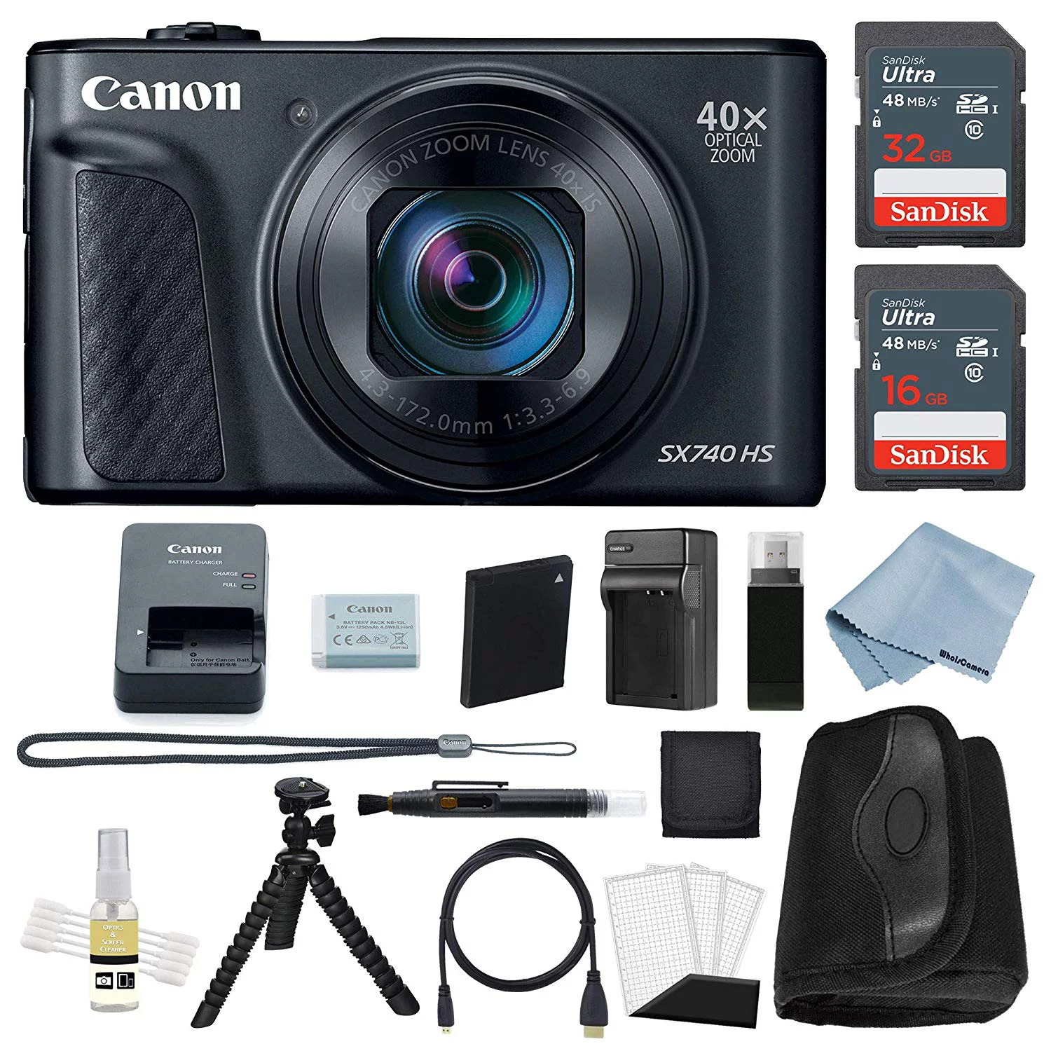 Canon Powershot SX740 HS 4K Video Digital Camera Black + Advanced Bundle