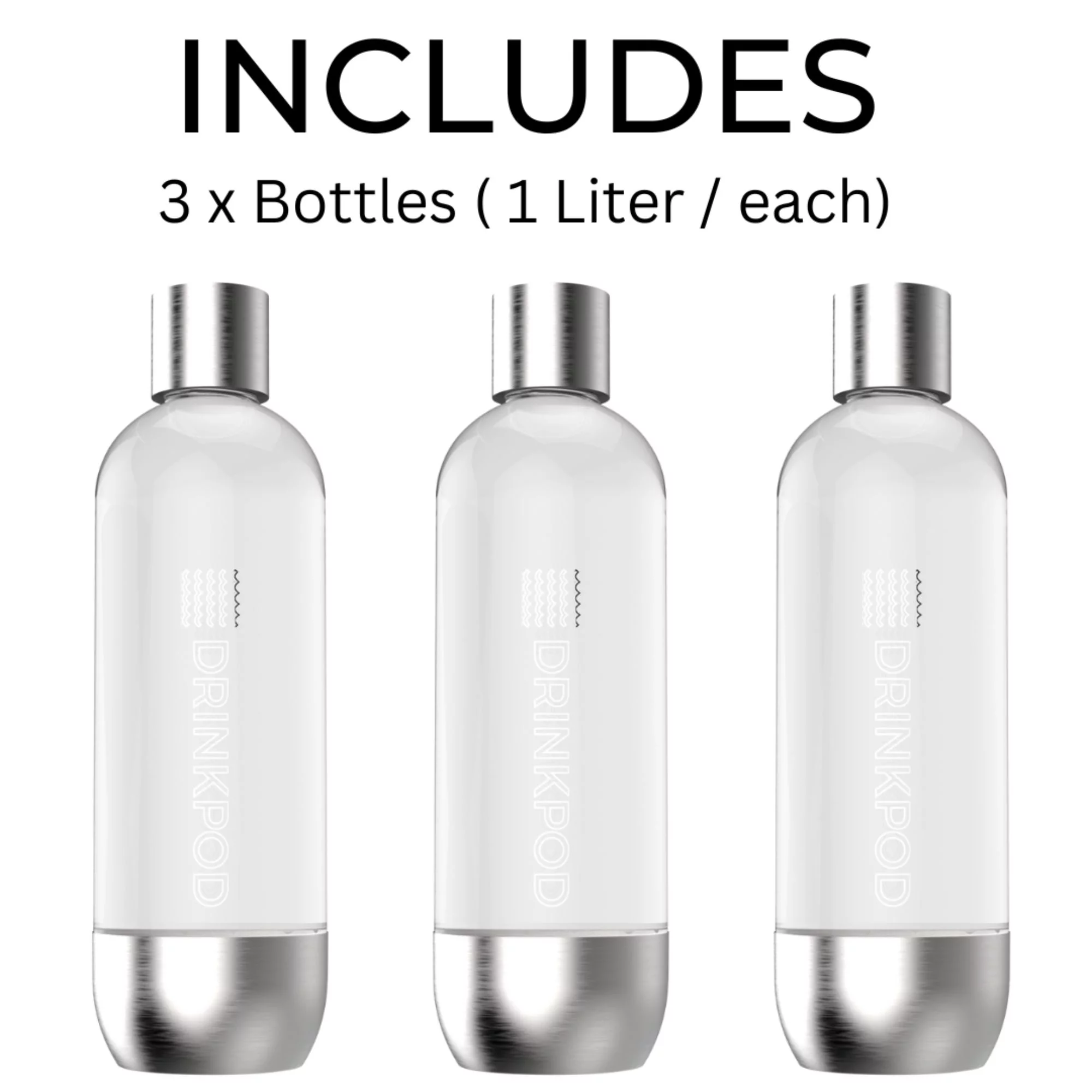 Drinkpod Stainless Steel Premium Sparkling Water Machine | Includes 2 C02 Cylinder & 3 x Bottles | Ultra Fizz Carbonated Machine In Stainless Steel