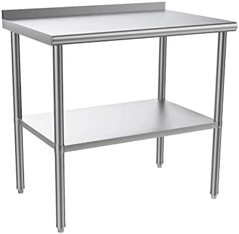 NLTBONNIE Stainless Steel Table for Prep & Work 72'' x 24'' Commercial Heavy Duty Worktables & Workstations  Metal Table with Adjustable UnderShelf & Backsplas