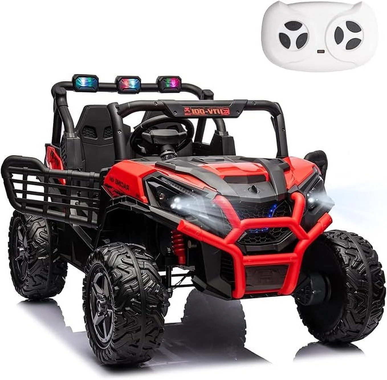 FINITO Kids Ride On Car UTV 24V with 4WD 4 EVA Wheels Electric Powered Off-road Vehicle Toy with Remote Control Two seats for Boys Girls Age 3+ , Red