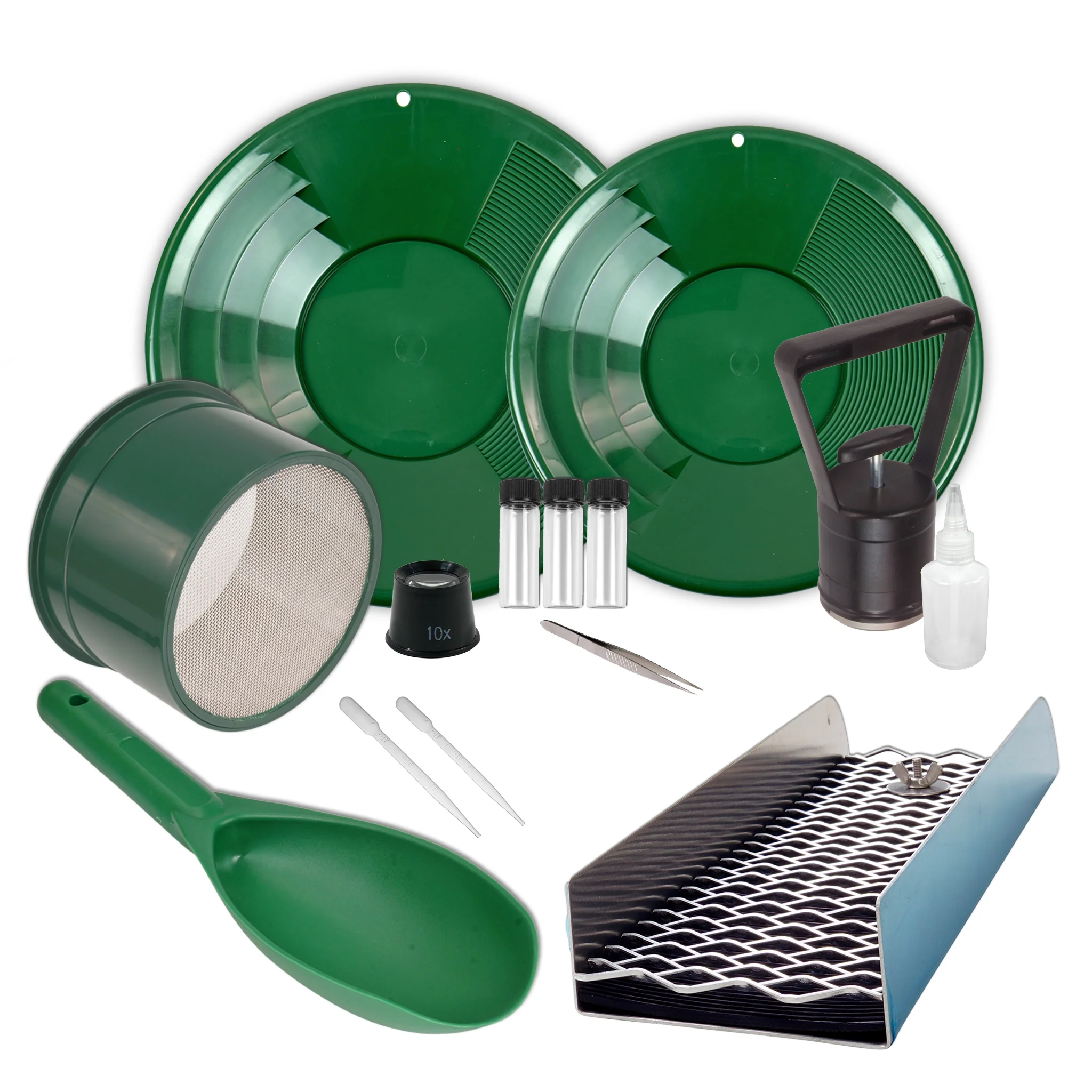 Terrax 14 pc Complete Travel Prospecting Kit for Gold Prospecting, Gem Hunting, and Gold Panning - Includes Sluice, Classifier, Pan Set, and Essential Tools
