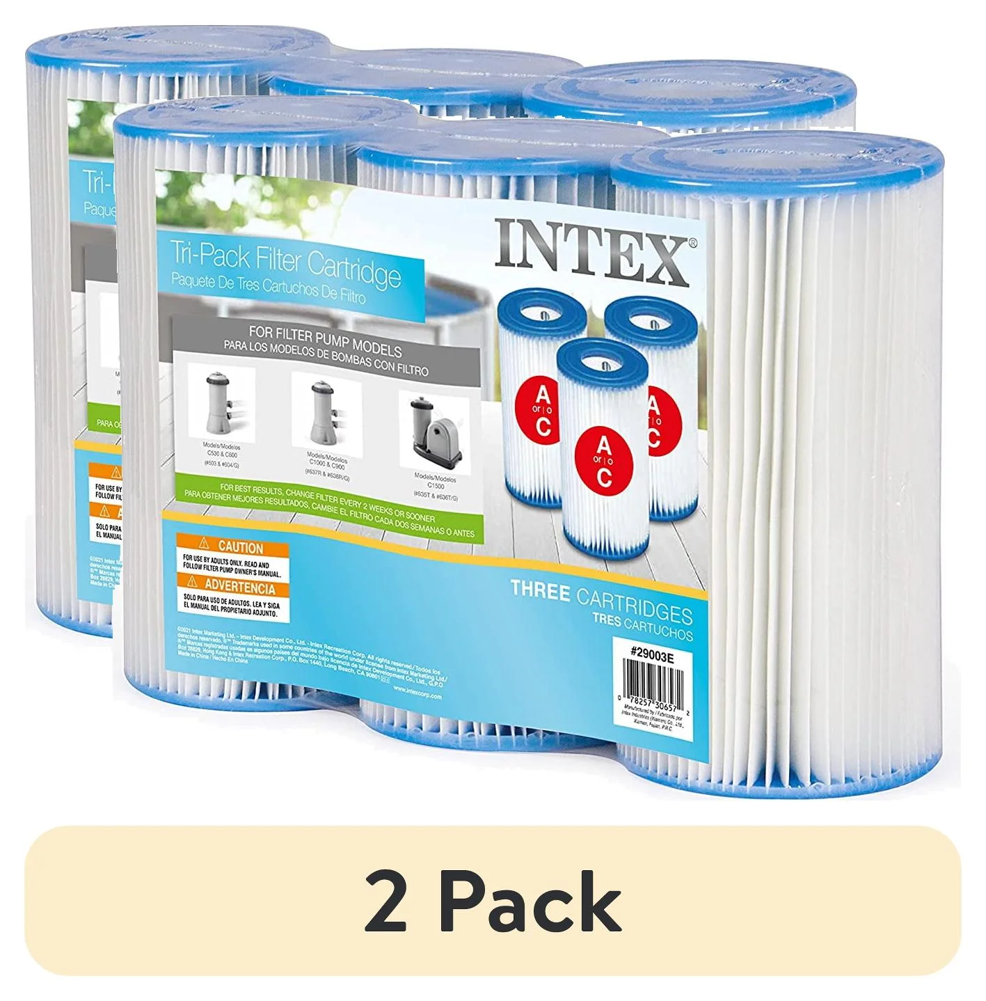 (2 pack) Intex 29003E Type A or C Filter Cartridge for Pools, Three Pack, 3-Pack, Brown/A