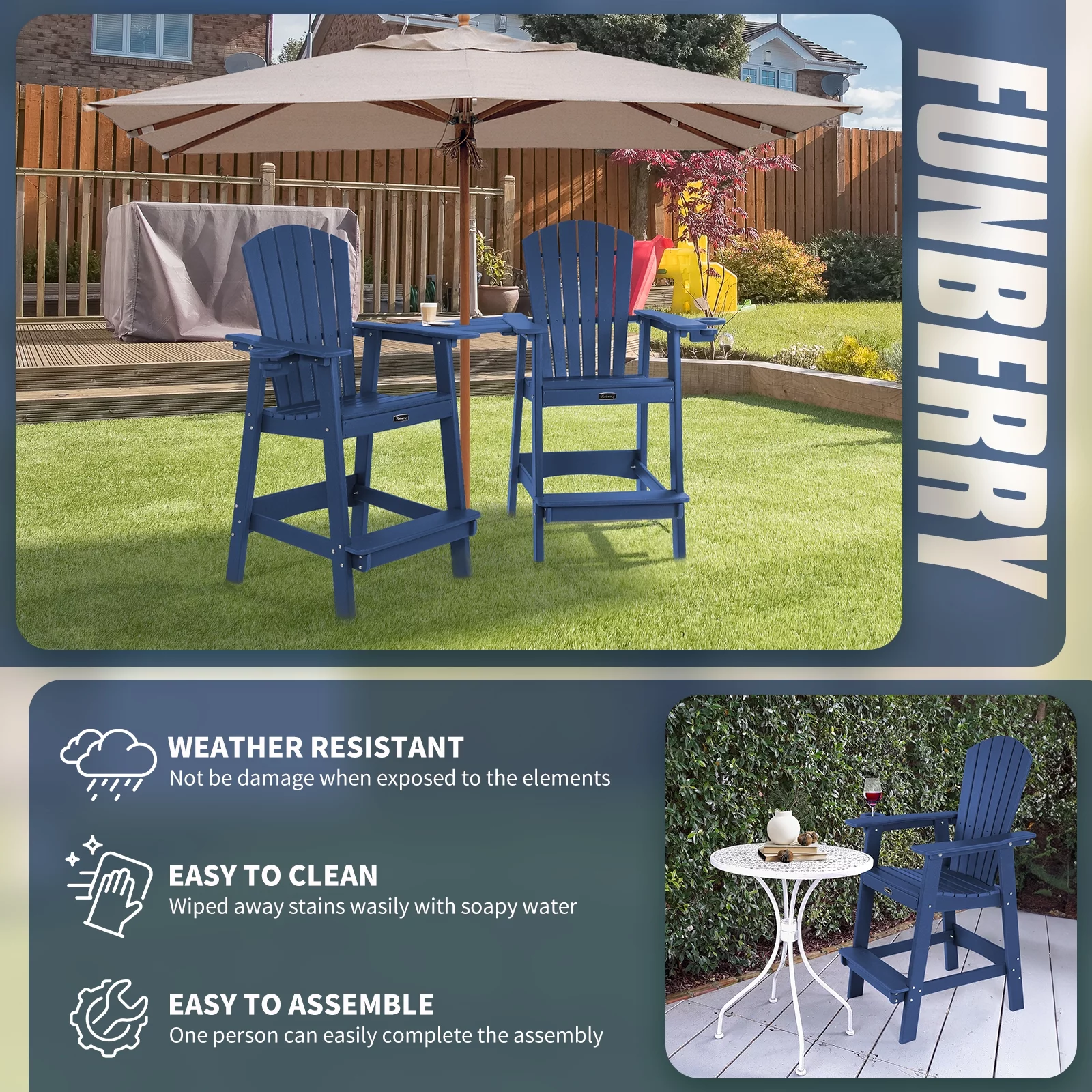 PAOLFOX 2 Tall Adirondack Chairs with Connecting Tray