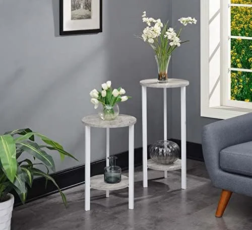 MQLIFEBOOM Graystone 31 inch 2 Tier Plant Stand  Faux Birch/