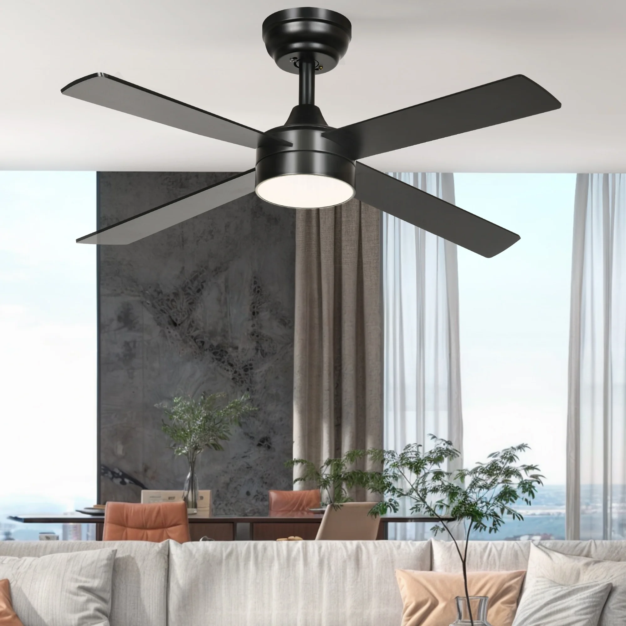 Dextrus 48in Black Ceiling Fans with Light and Remote Control /App Control, Modern Smart Ceiling Fan for Indoor Outdoor, 4 Blades,Compatible with Alexa