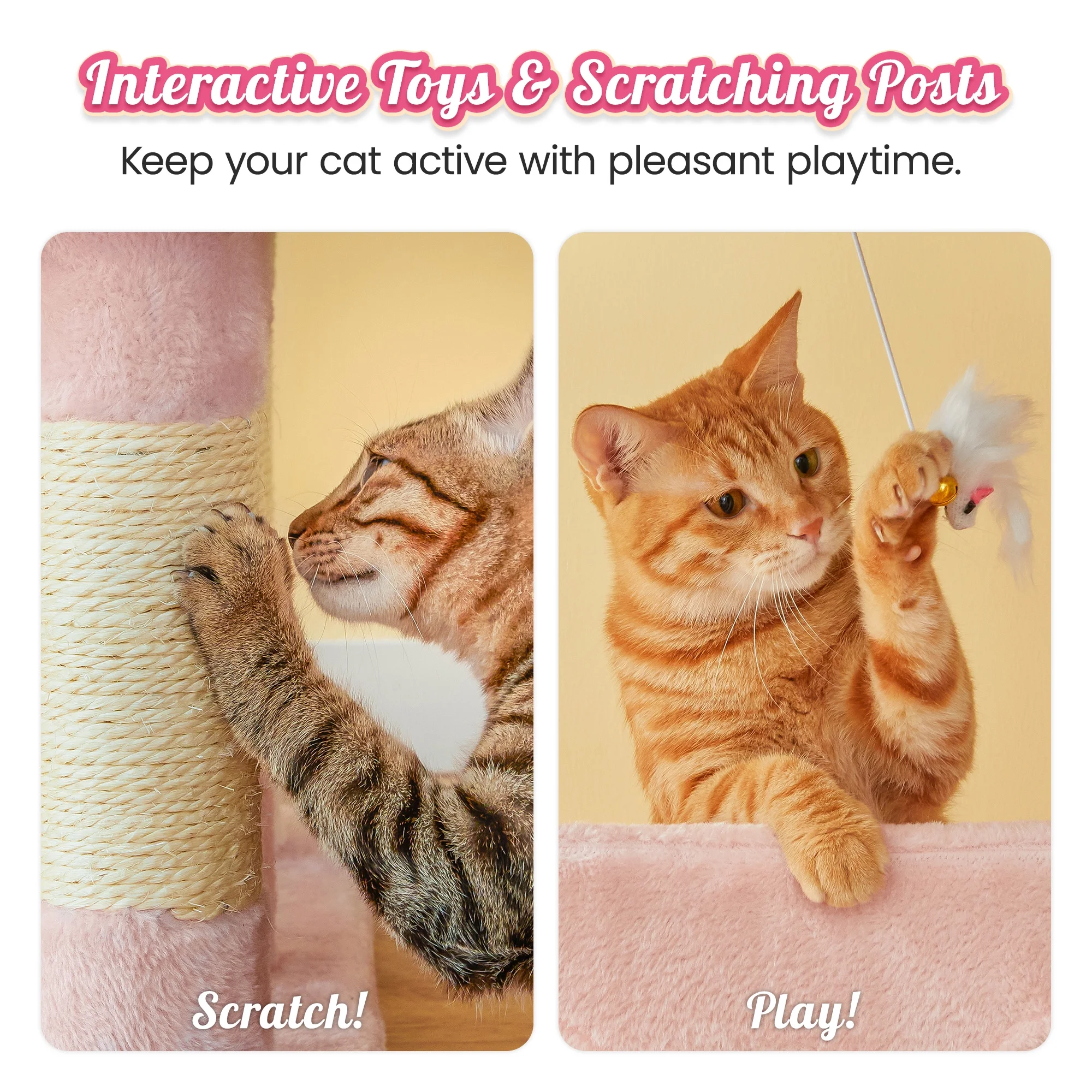 MWPO 74.8-in Extra Large Cat Tree with Double Condo and Scratching Post Tower,Pink