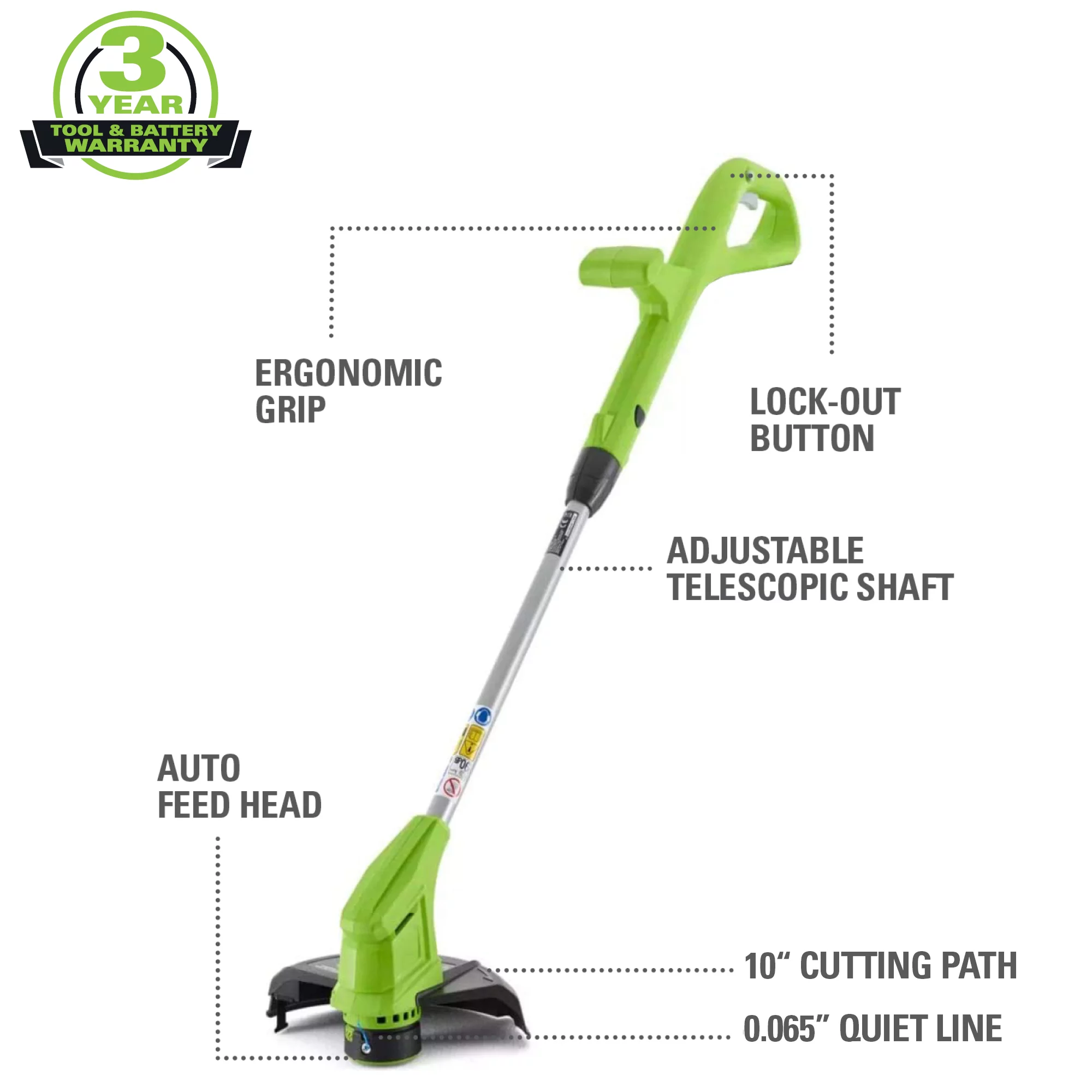 Greenworks 24V 10-inch String Trimmer with 2.0 Ah Battery and Charger, 2101902