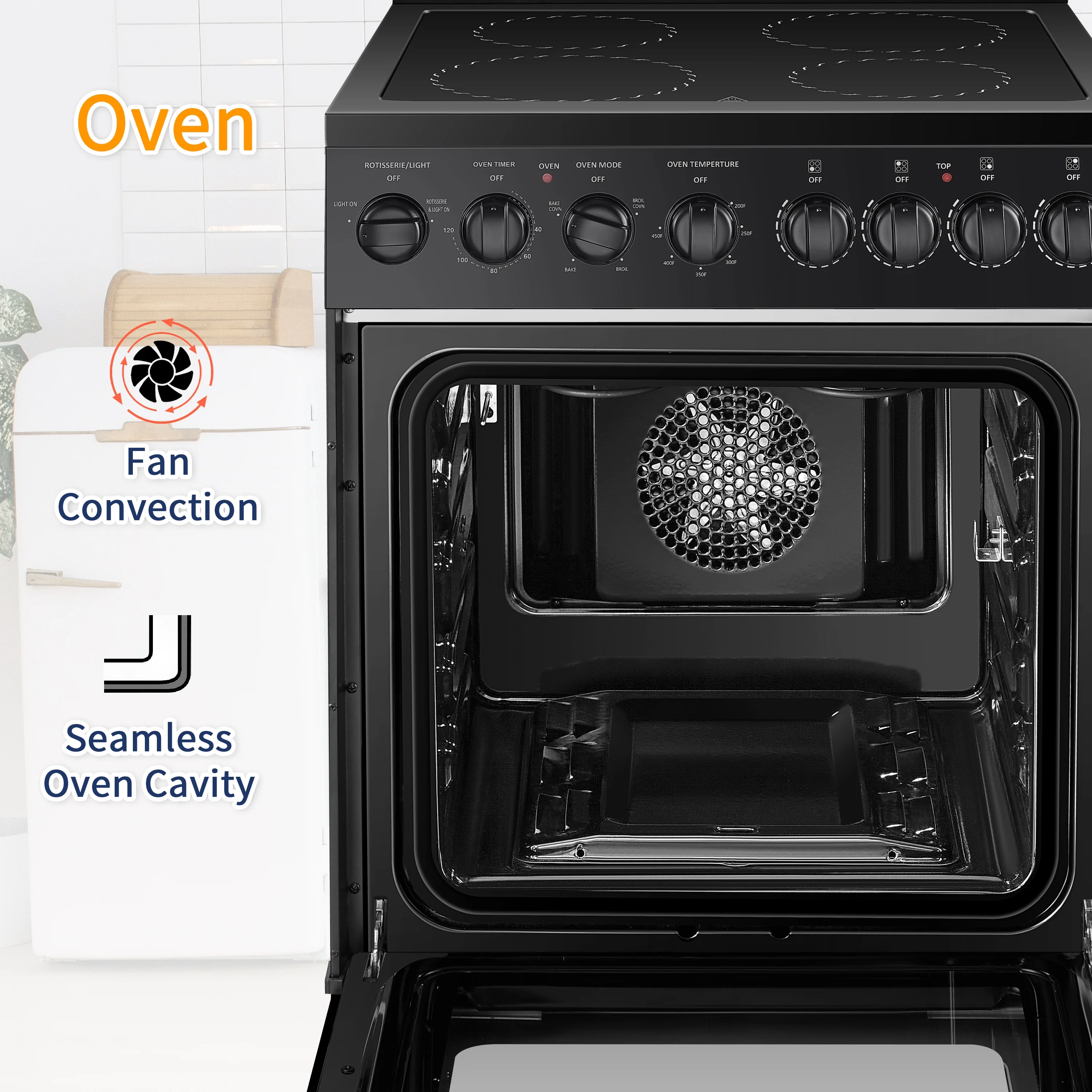 Lanbo 24 inch 2.9 Cu.ft Freestanding Electric Range with Rotisserie and  Convection Oven