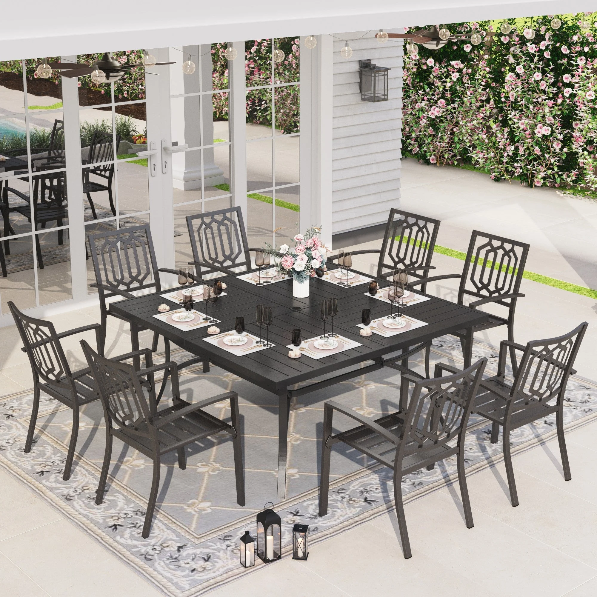 Alpha Joy 9 Piece Outdoor Metal Patio Dining Set 60