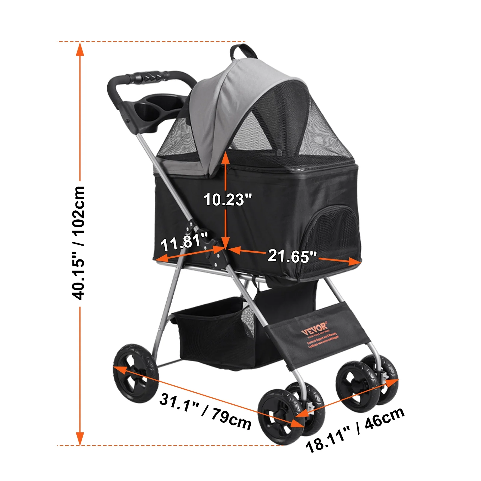 SKYSHALO 3-in-1 Pet Stroller, 4 Wheels Foldable Premium Multifunction Dog Cat Stroller with Cup Holder, 35 lbs Weight Capacity, Black and Dark Grey
