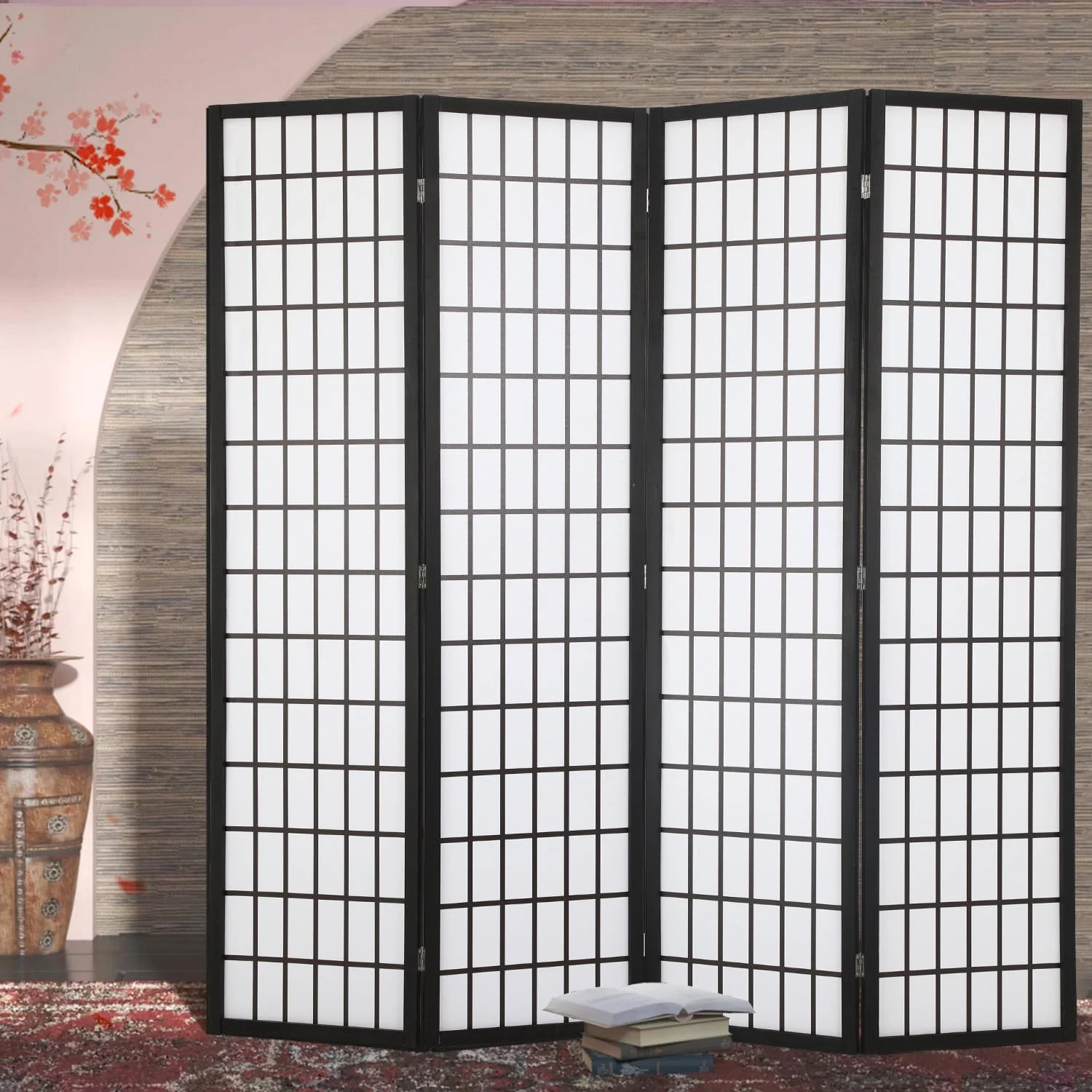 Room Dividers and Folding Privacy Screens,4 Panel Shoji Screen,6FT Chinese Wall Dividers with Waterproof Fabric, Room Divider Screen for Room Separation, Dressing Screen,Classroom Dividers