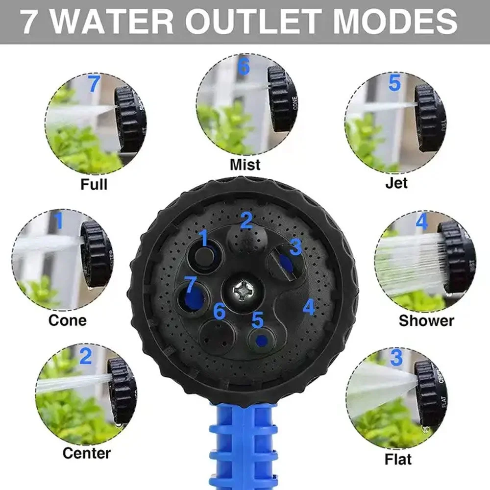 D&D Products 75ft Expanding Garden Hose Heavy Duty Flexible No-Kink Expandable Extra-Strength Water Hose with Multi-Setting Spray Nozzle and Hose Holder Blue Green Black - 25ft 50ft 75ft 100ft 150ft