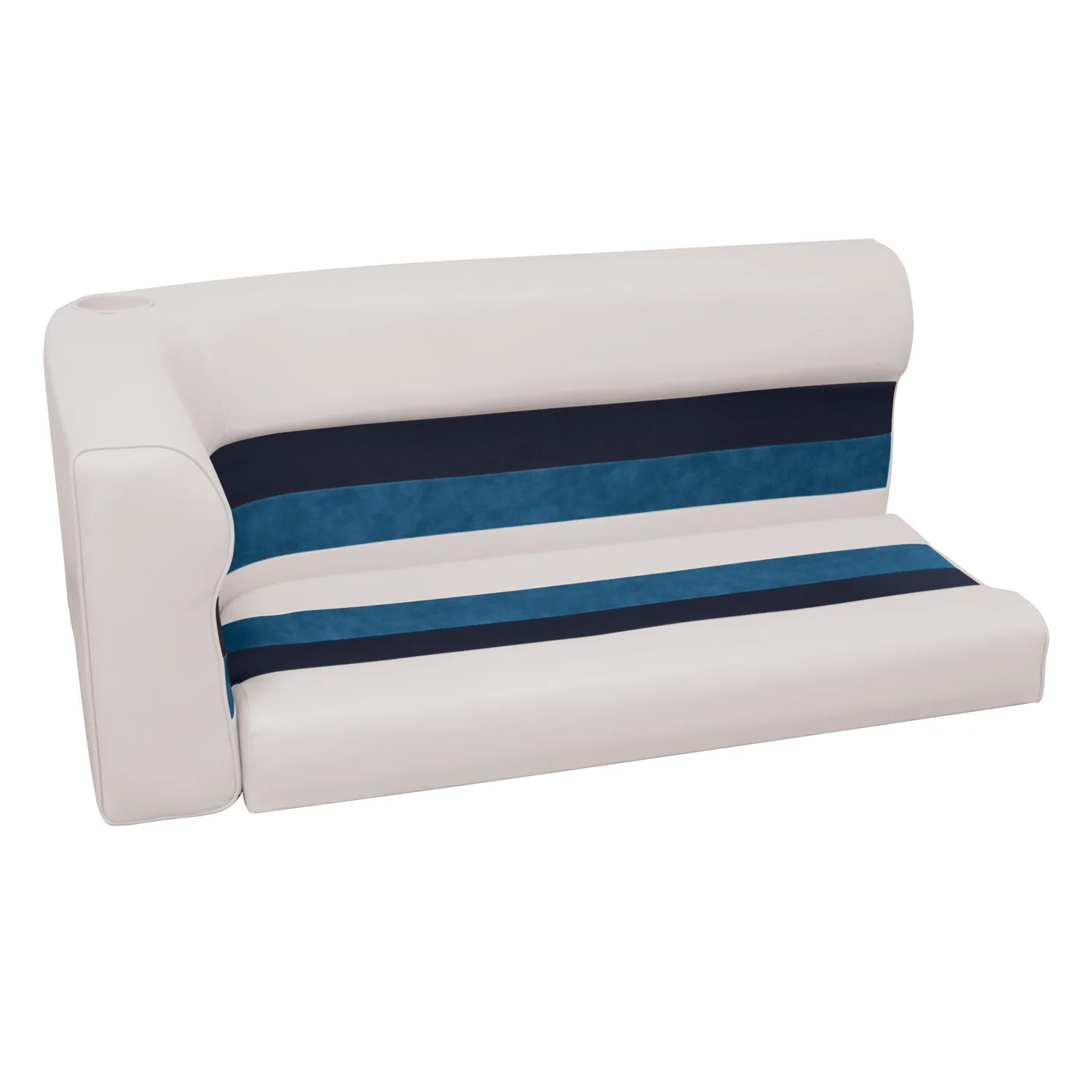 Wise 8WD108-1008 Deluxe Series Pontoon 46 In. Right Corner Lounge Seat and Backrest Cushion Set Only, Color: White, Navy and Blue Boat Seat