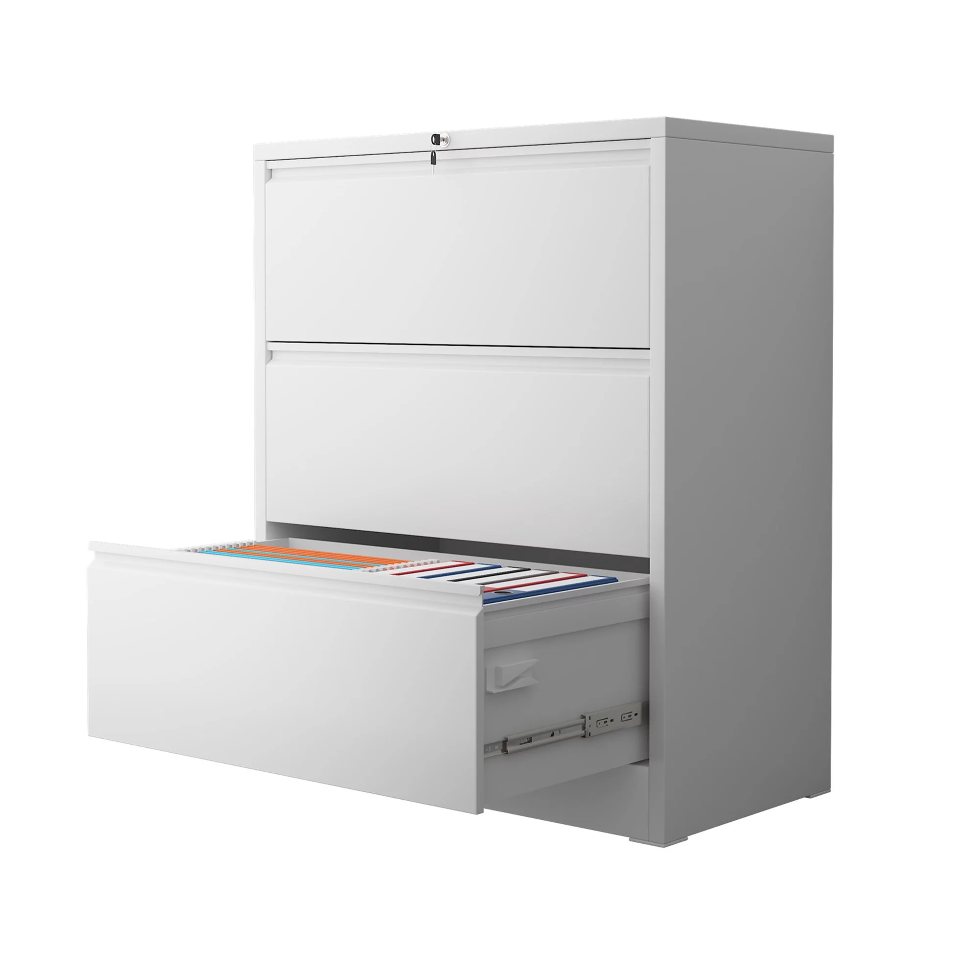 GAEANET 3 Drawer Metal Lateral File Cabinet for Home Office, White Locking Steel Filing Storage Cabinet for Hanging Legal/Letter Size, Assembly Required