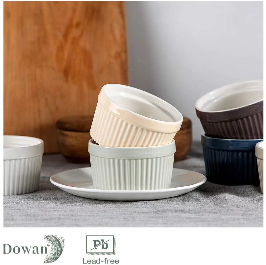 DOWAN Ramekins 8 oz Oven Safe - Creme Brulee Ramekins for Baking, Porcelain Ramekins Oven Safe, Souffle Ramekins Bowls, Set of 6, Christmas Gifts